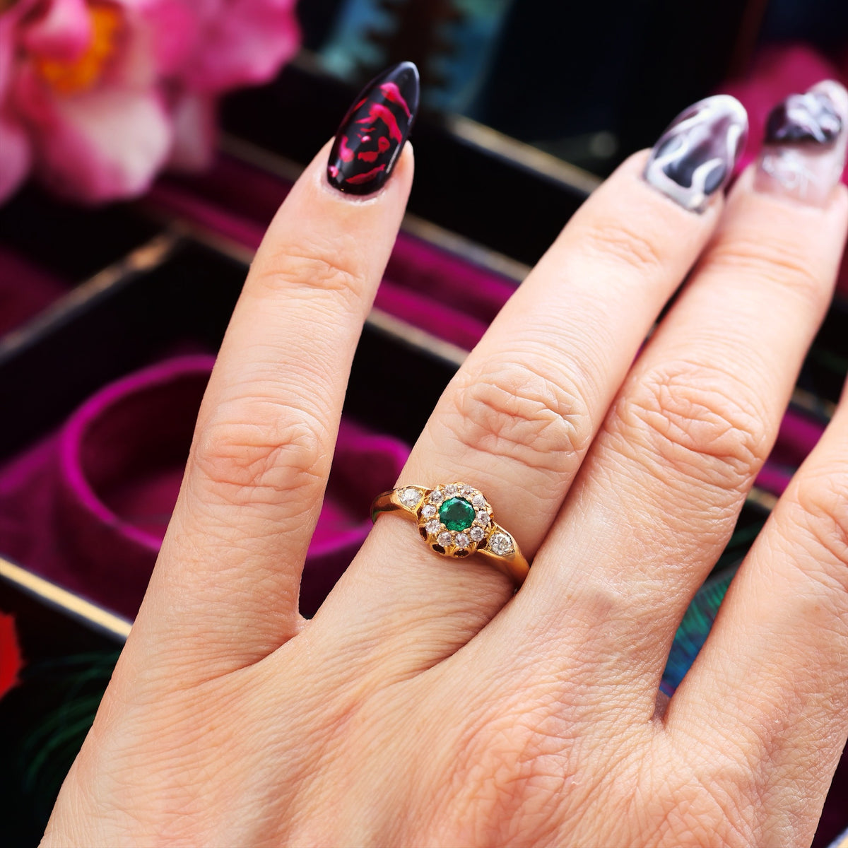 Date 1904 Emerald & Diamond Rosette Engagement Ring