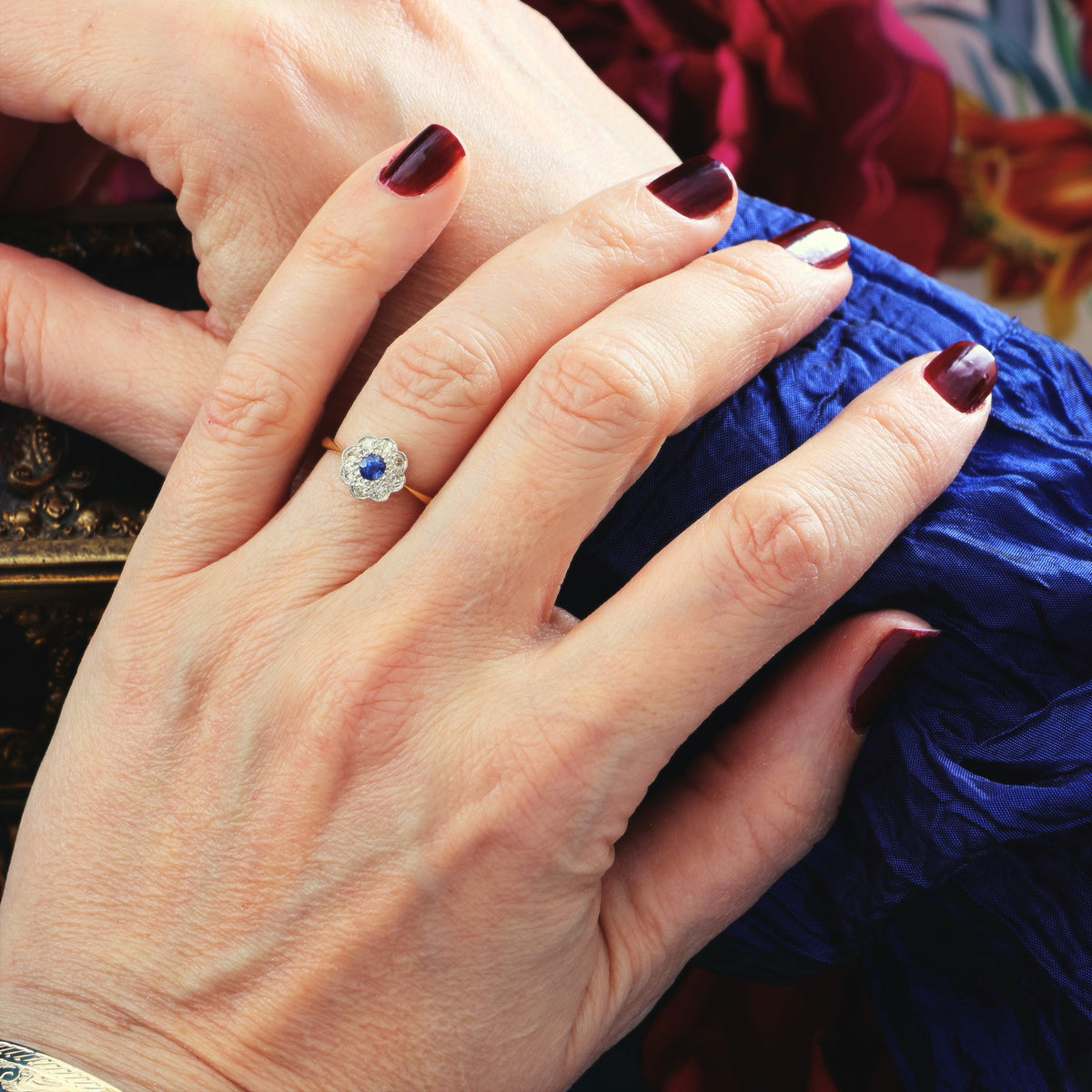 Delightful Blossom! Sapphire & Diamond Cluster Engagement Ring