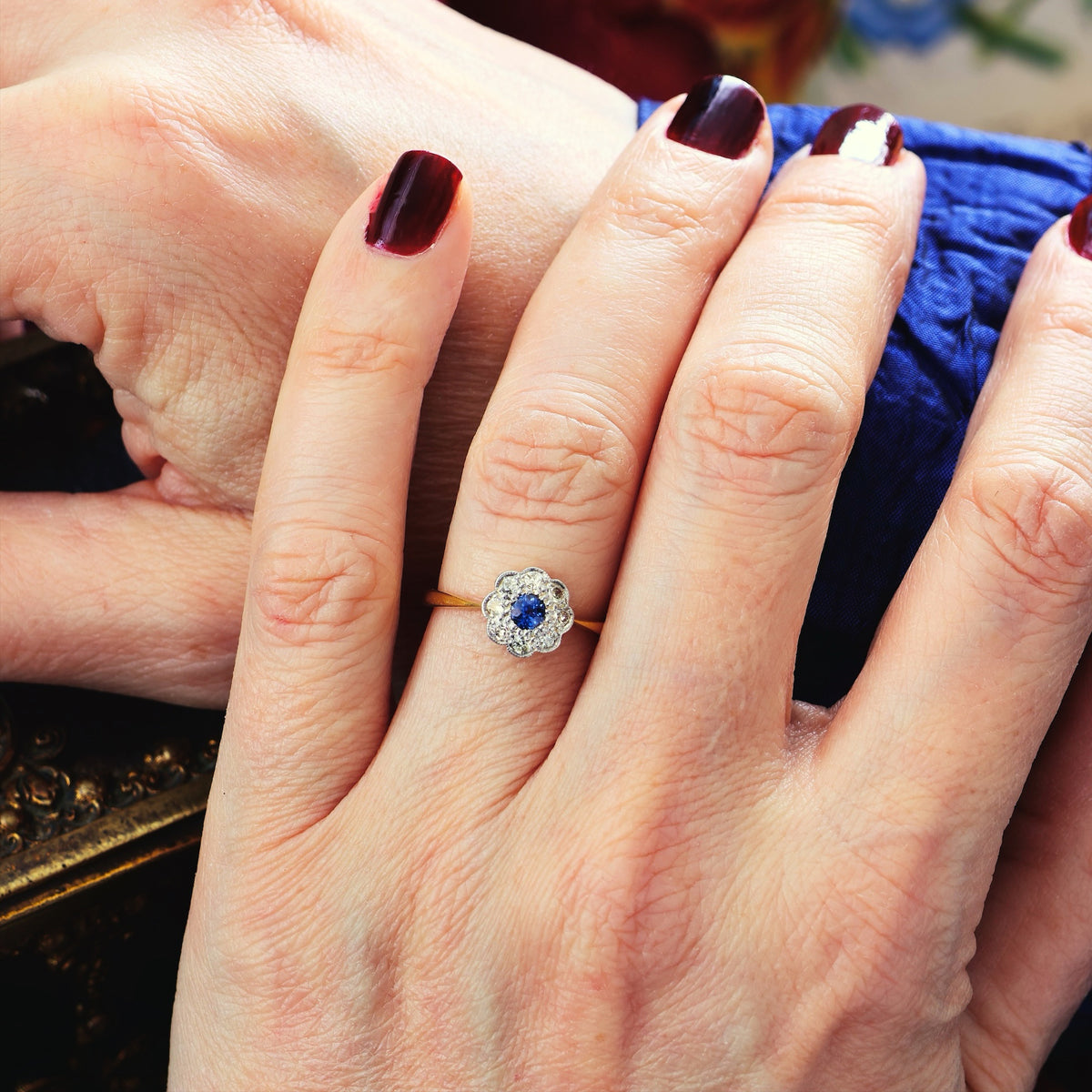 Delightful Blossom! Sapphire & Diamond Cluster Engagement Ring