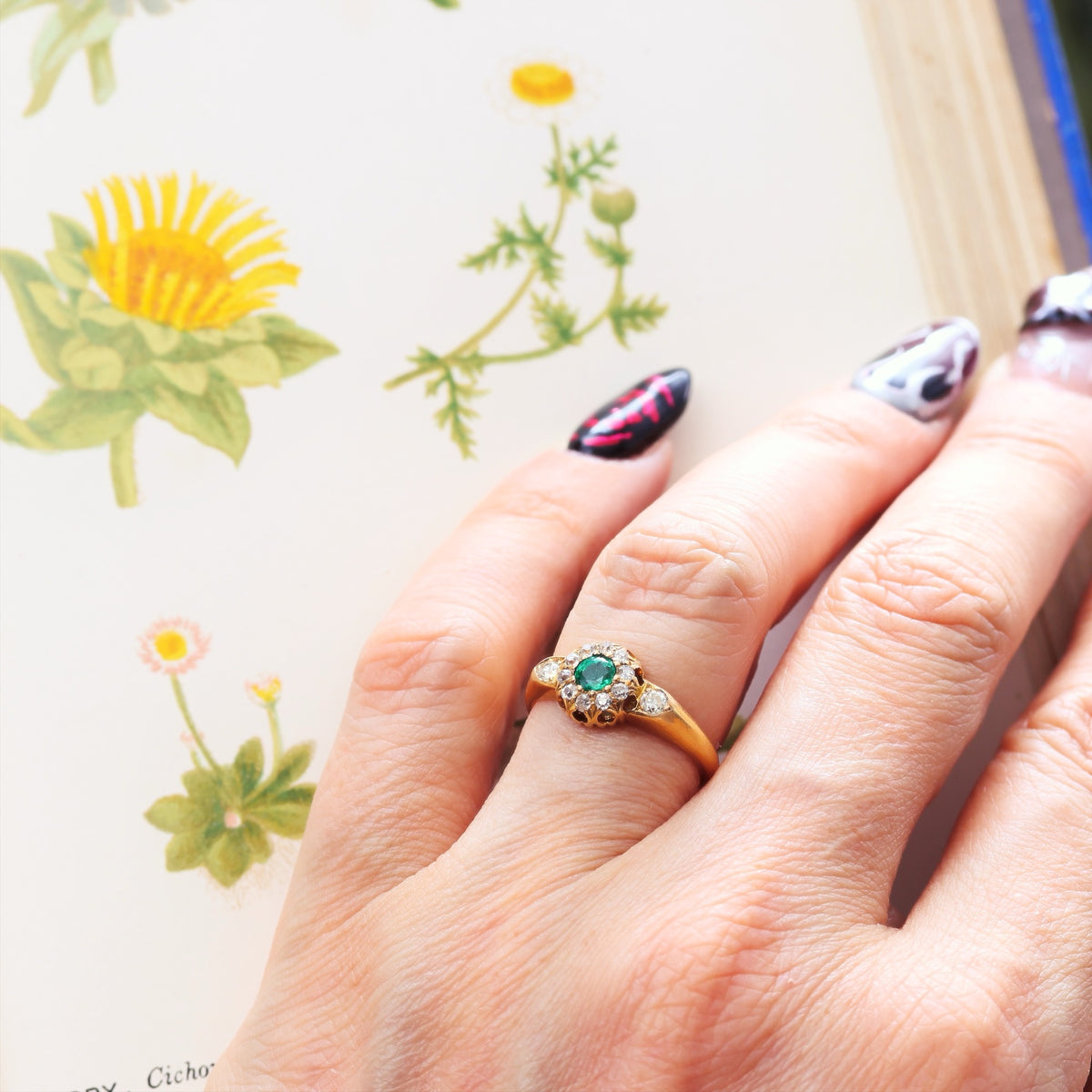 Date 1904 Emerald & Diamond Rosette Engagement Ring