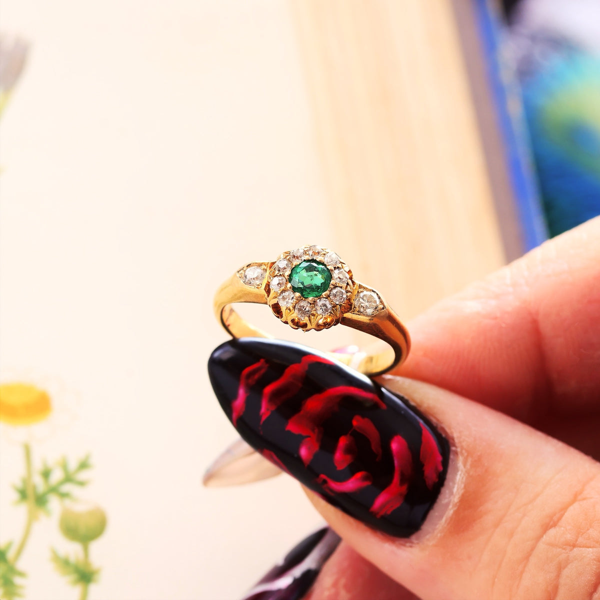 Date 1904 Emerald & Diamond Rosette Engagement Ring