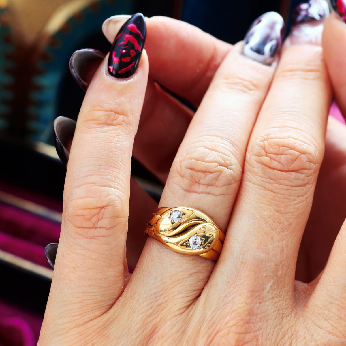 Beauteous Date 1902 Diamond Double Snake Ring