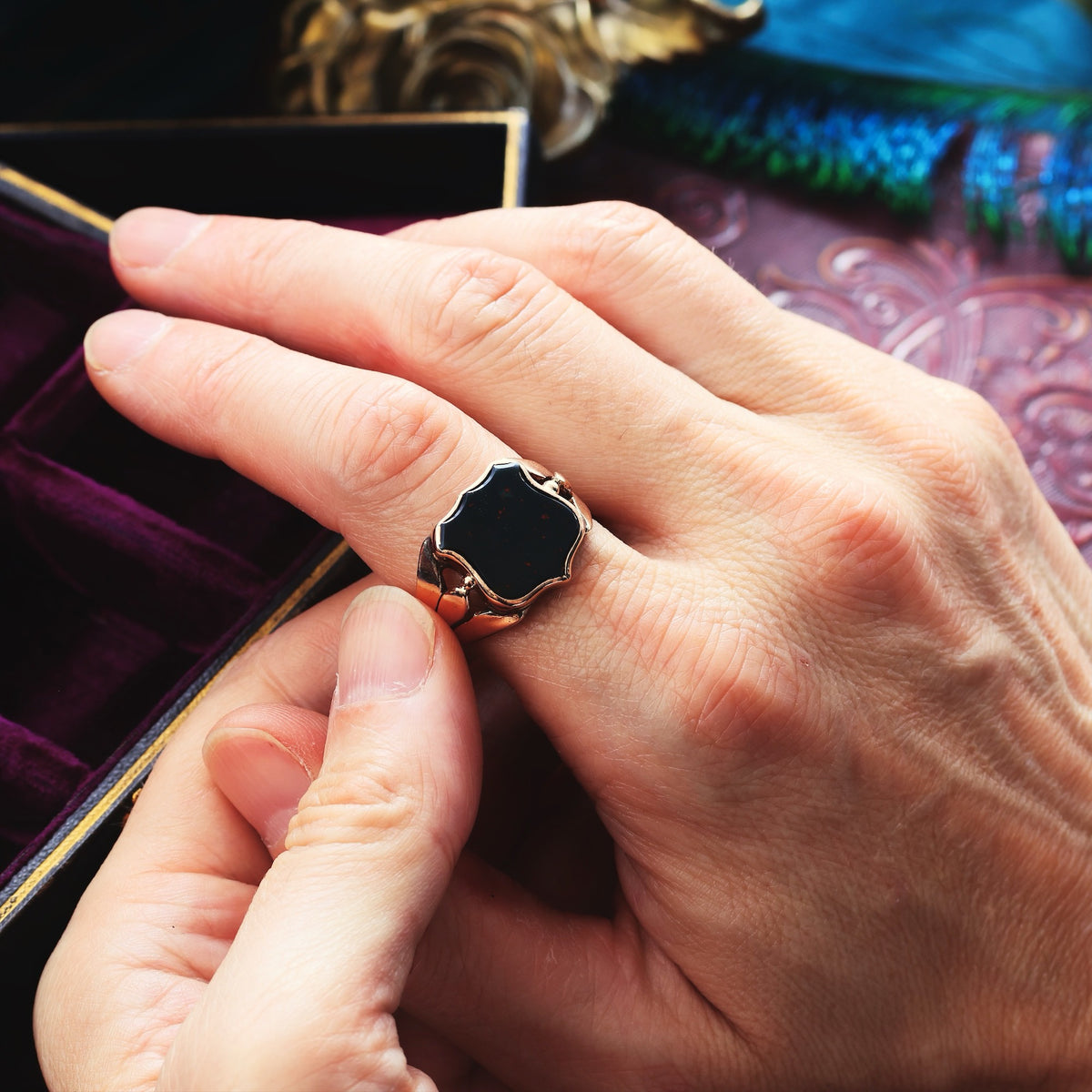 Antique Shield Shaped Bloodstone Signet Ring