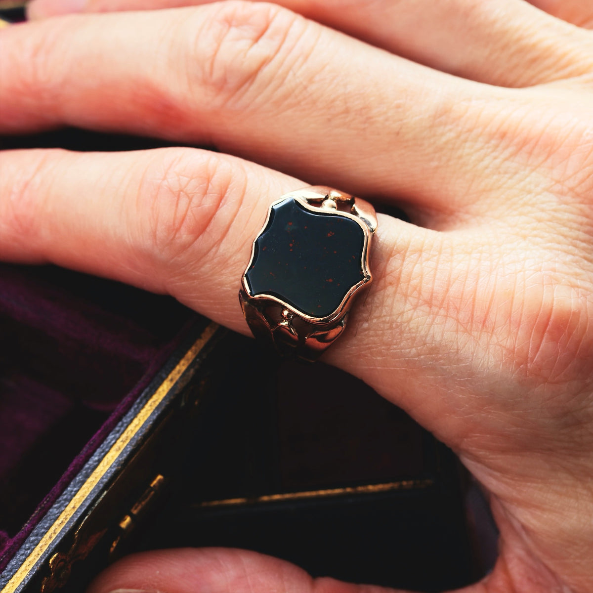 Antique Shield Shaped Bloodstone Signet Ring