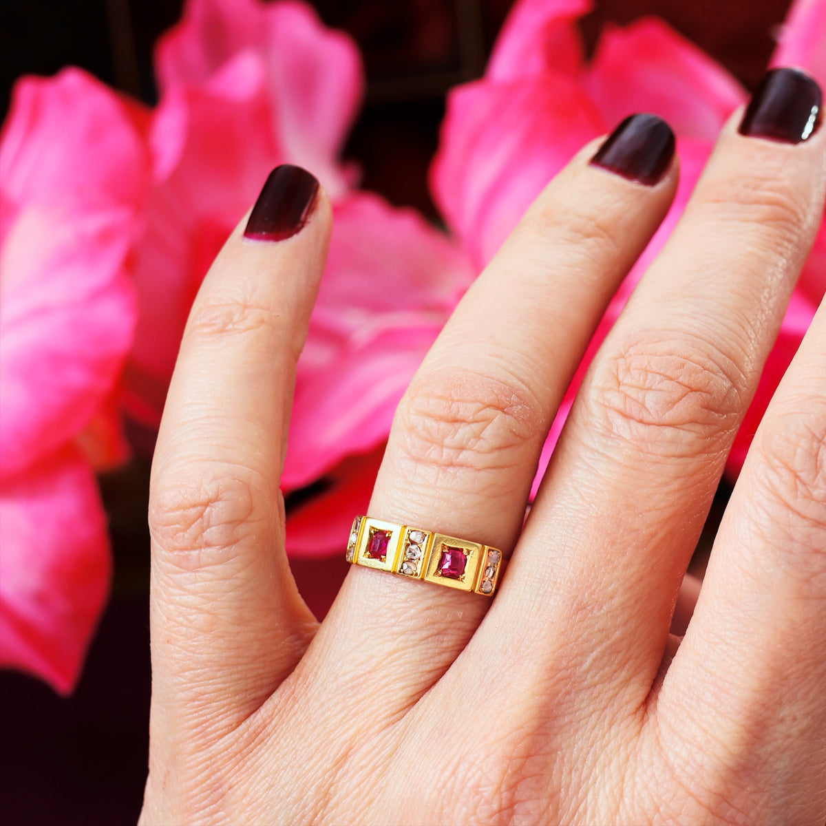 Date 1876 Historical Revival Ruby & Diamond Band Ring