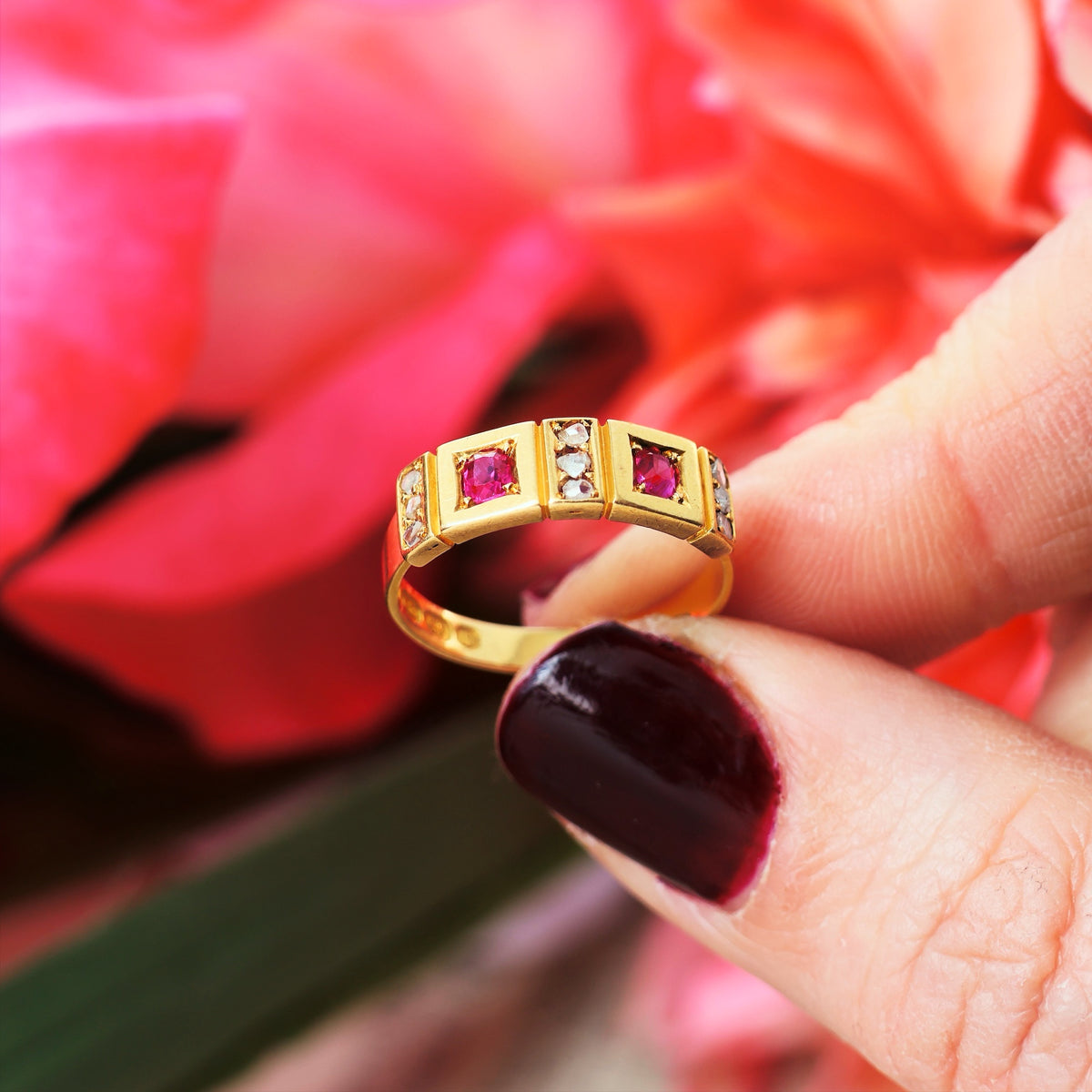 Date 1876 Historical Revival Ruby & Diamond Band Ring