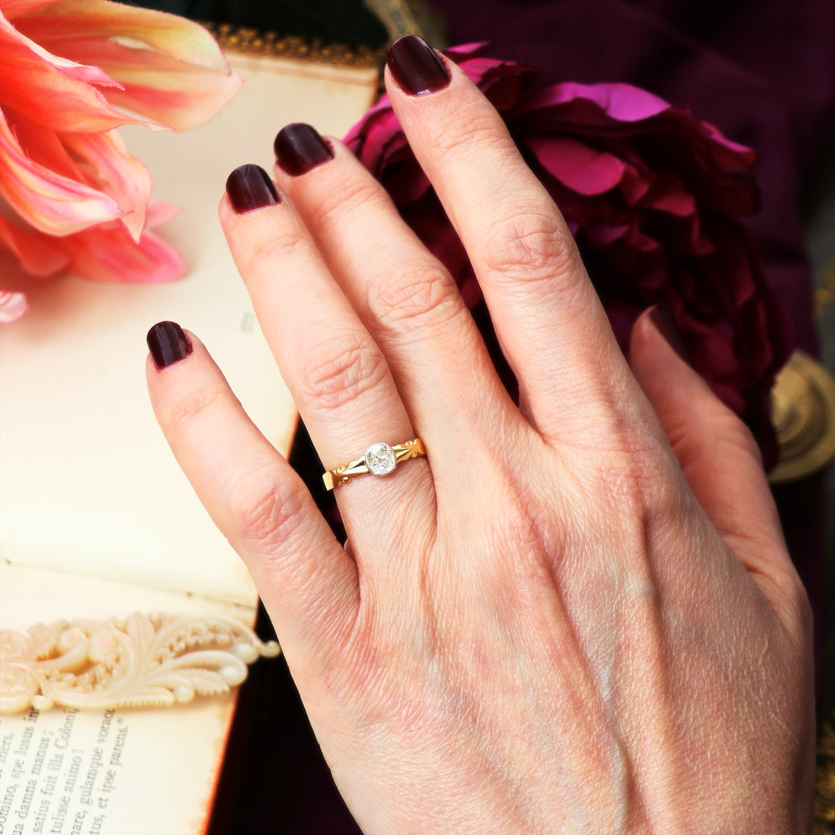 Recycled Antique Mine Cut Diamond Engagement Ring