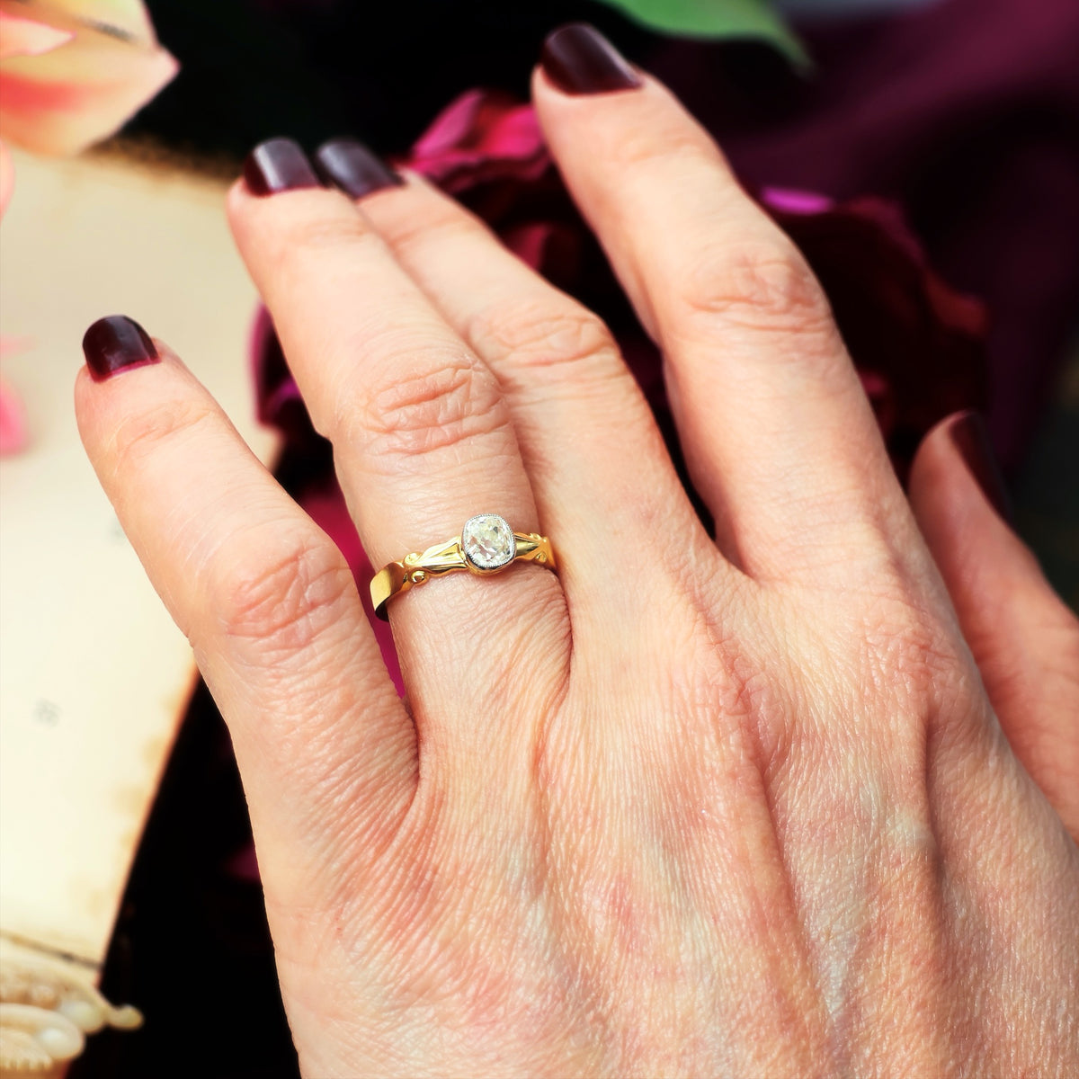 Recycled Antique Mine Cut Diamond Engagement Ring