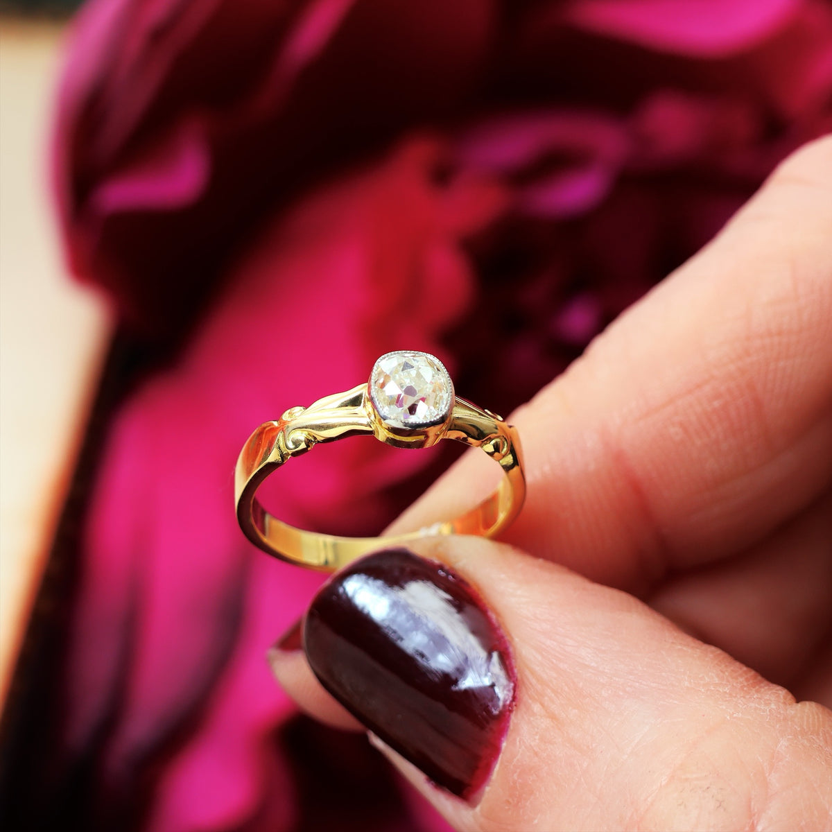 Recycled Antique Mine Cut Diamond Engagement Ring