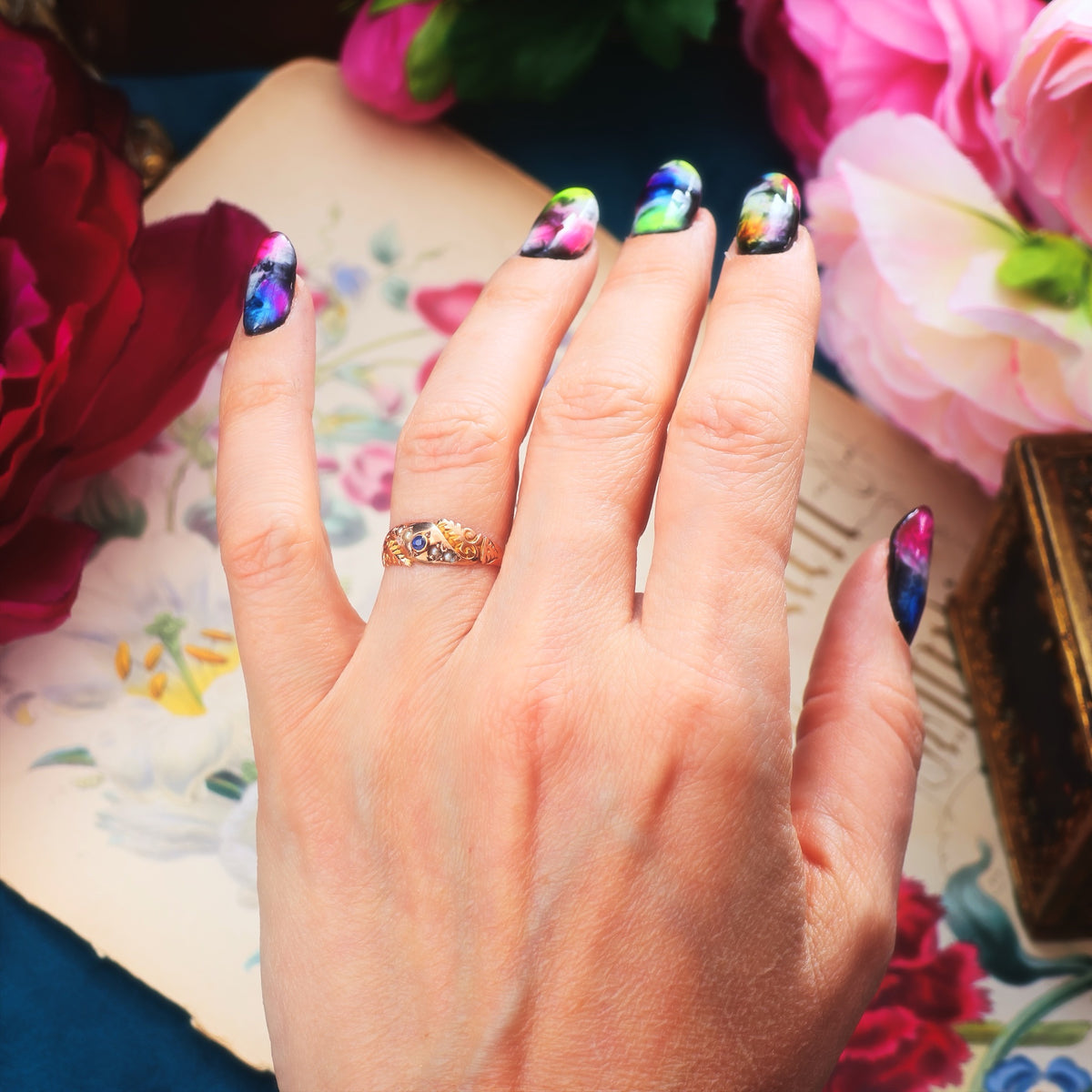 Date 1900 Sapphire & Seed Pearl Gypsy Ring
