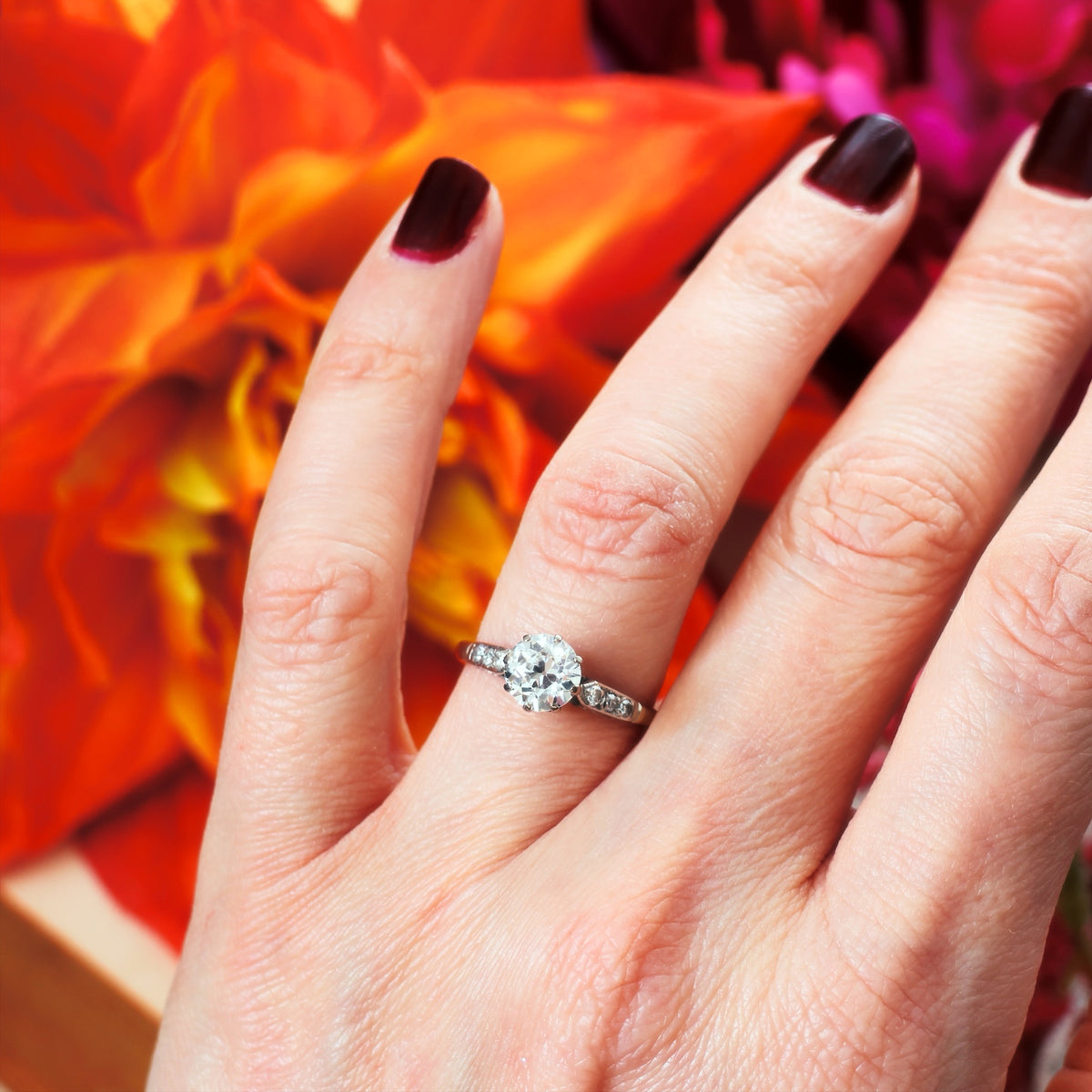 Fabulous Certificated Vintage 1.25ct Diamond Engagement Ring