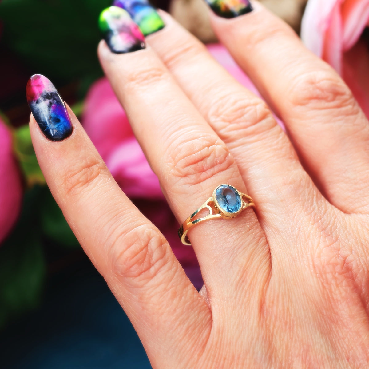 Edwardian Style 9ct Gold Blue Topaz Ring