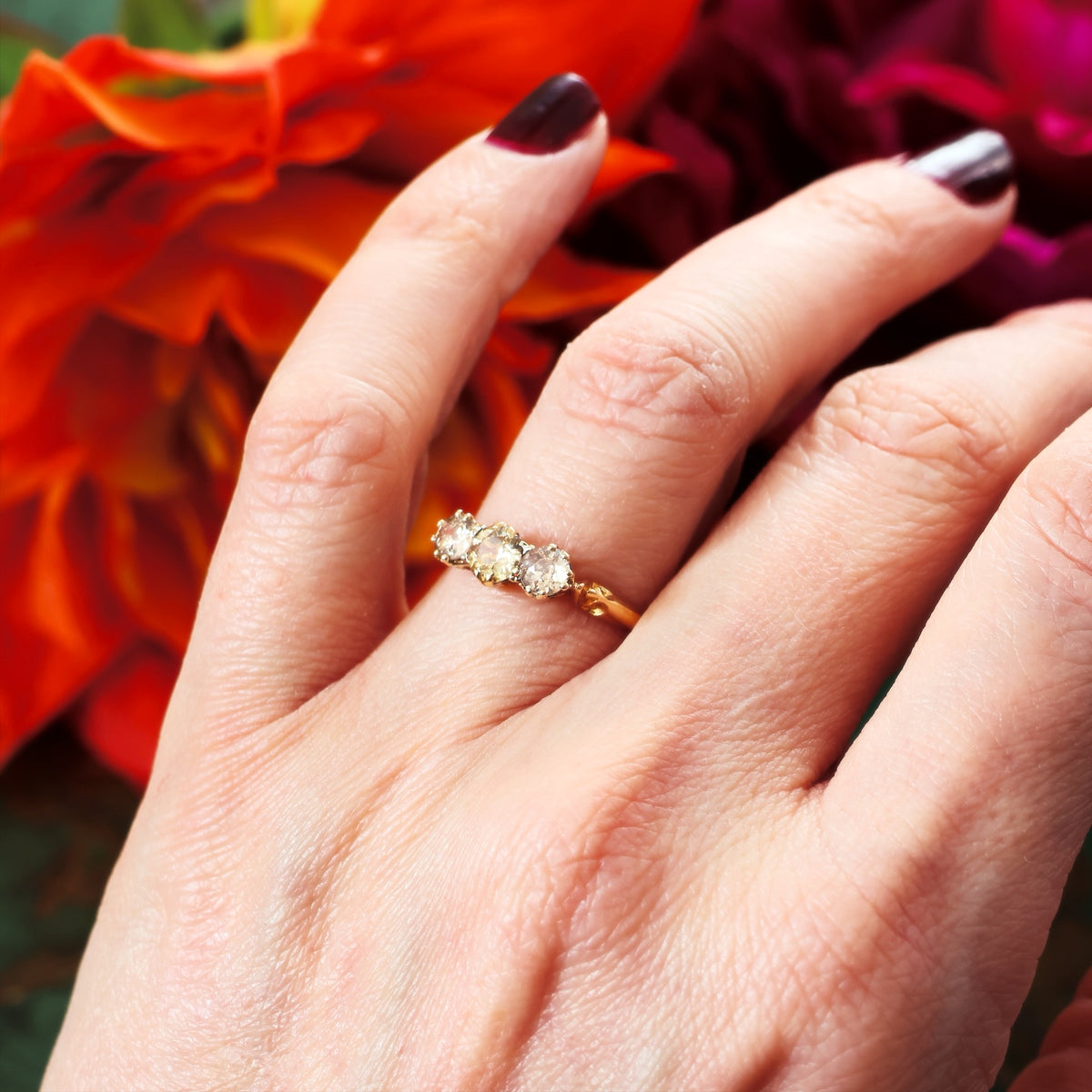 Magical Firelight! Antique Diamond Trilogy Engagement Ring