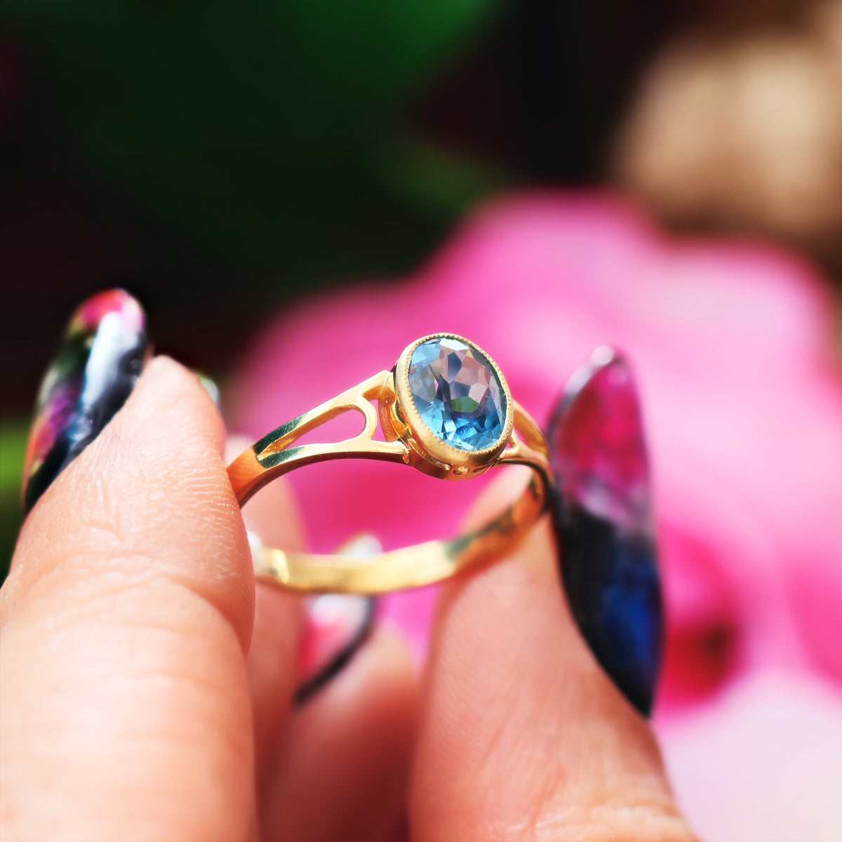 Edwardian Style 9ct Gold Blue Topaz Ring