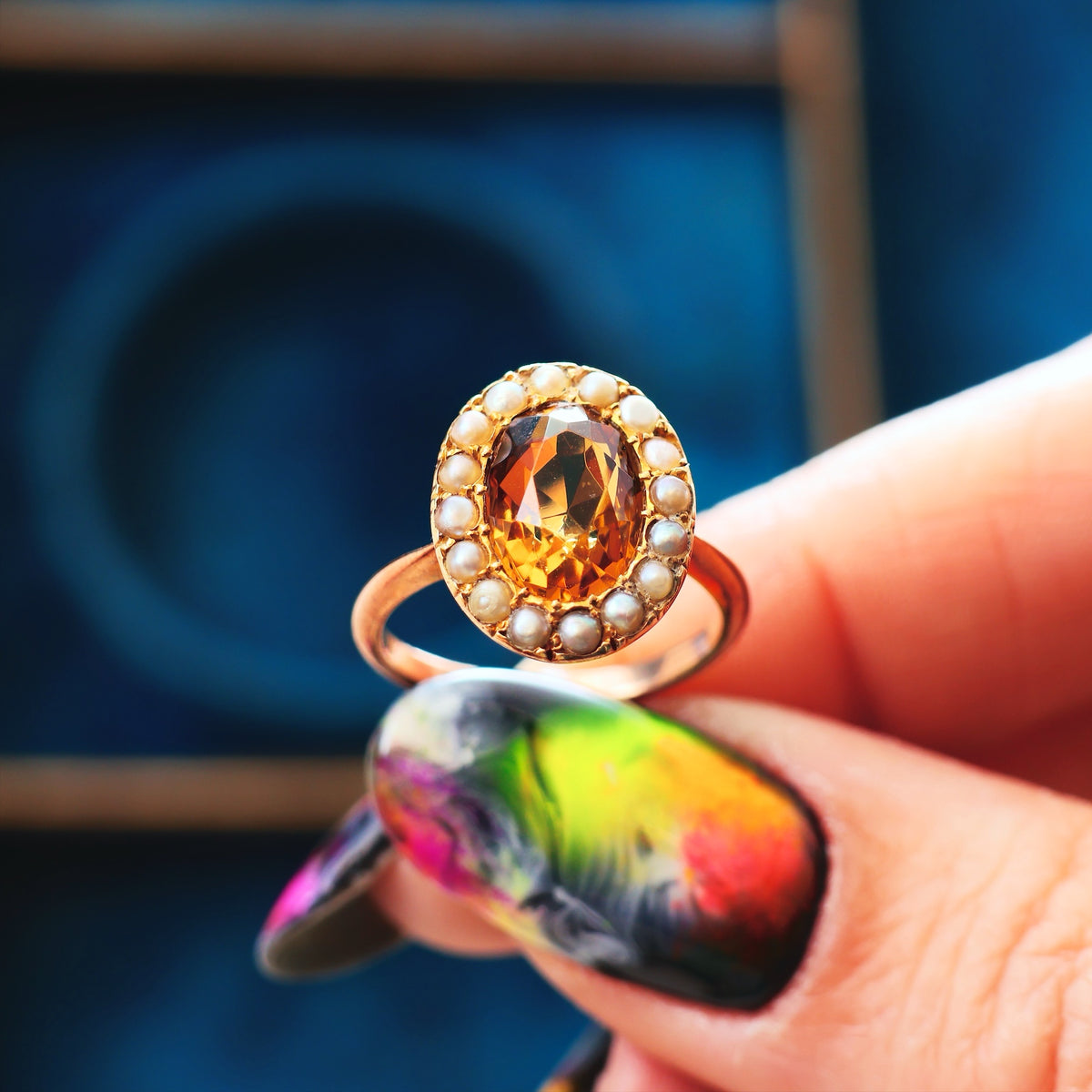 Dreamy Antique Citrine & Wild Pearl Cluster Ring