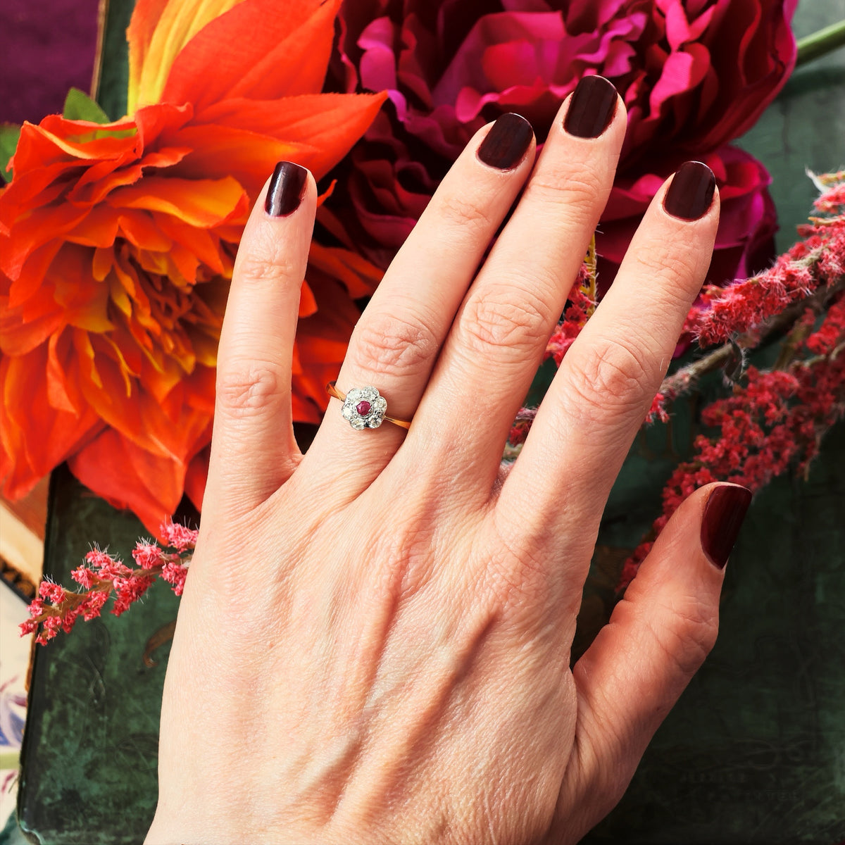 Vintage Ruby & Diamond Daisy Engagement Ring