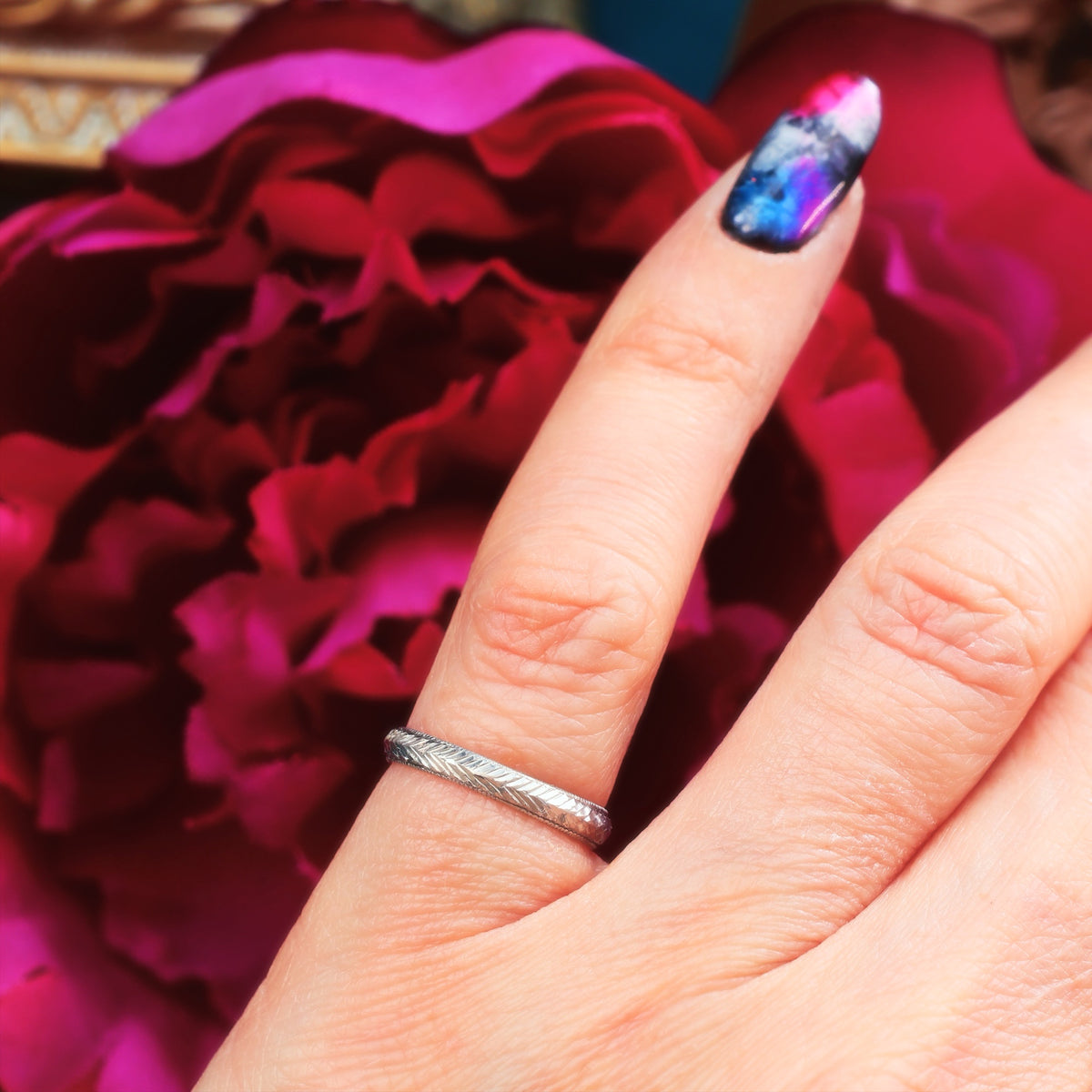 Vintage Size J Hand Engraved Platinum Wedding Band