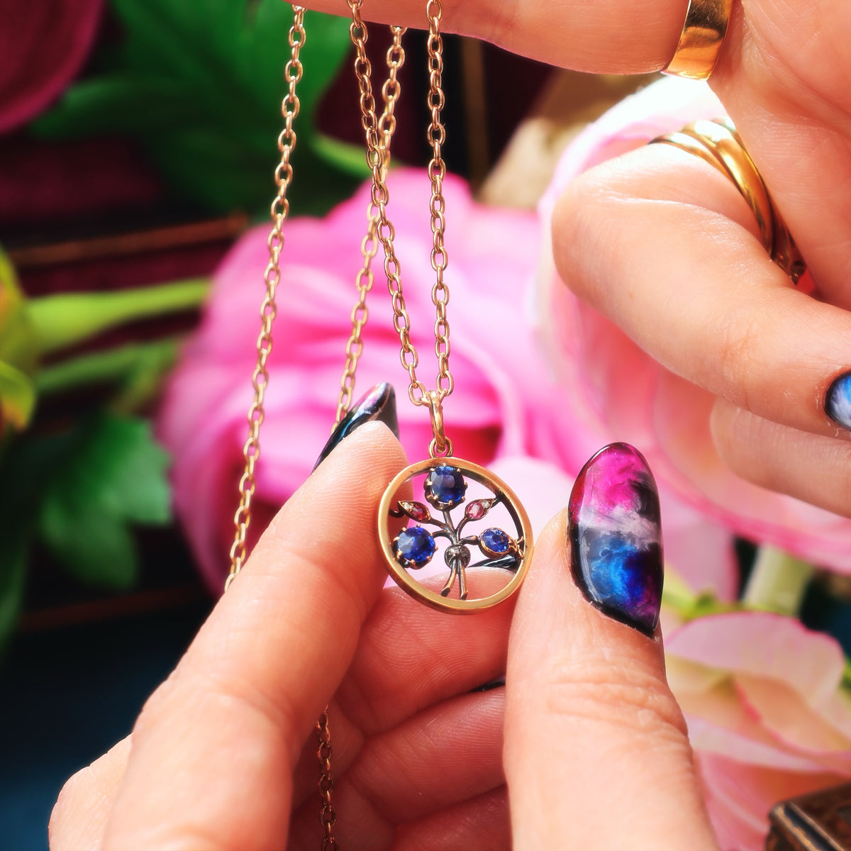 Antique Natural Sapphires, Diamond & Ruby Pendant