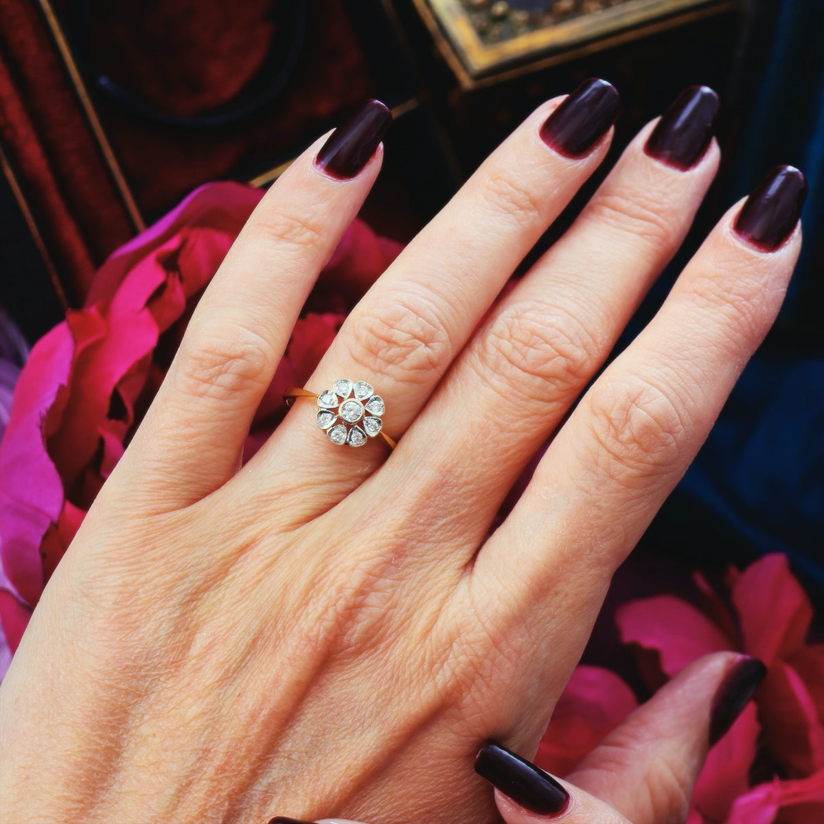 Romantic Vintage Diamond Daisy Engagement Ring