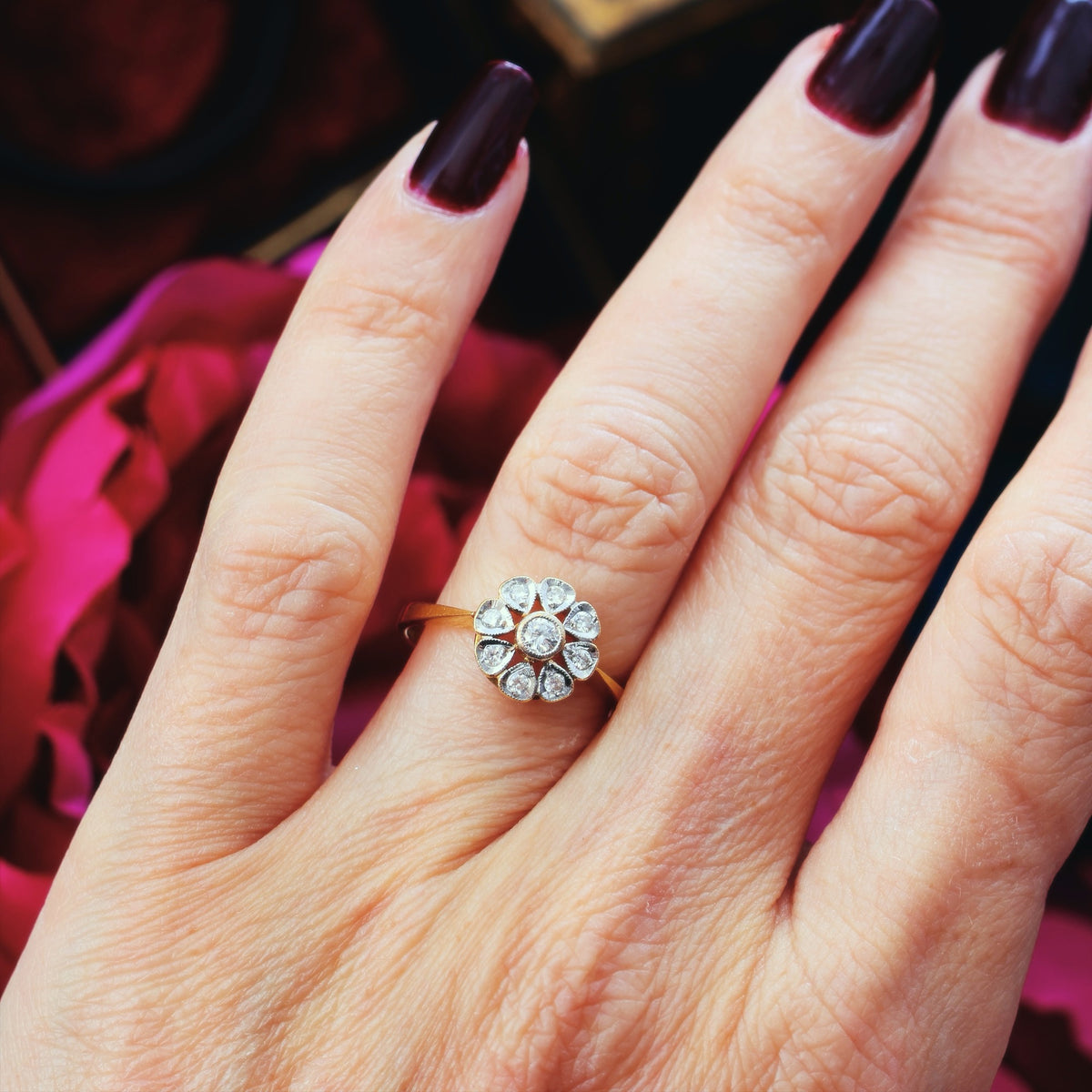 Romantic Vintage Diamond Daisy Engagement Ring