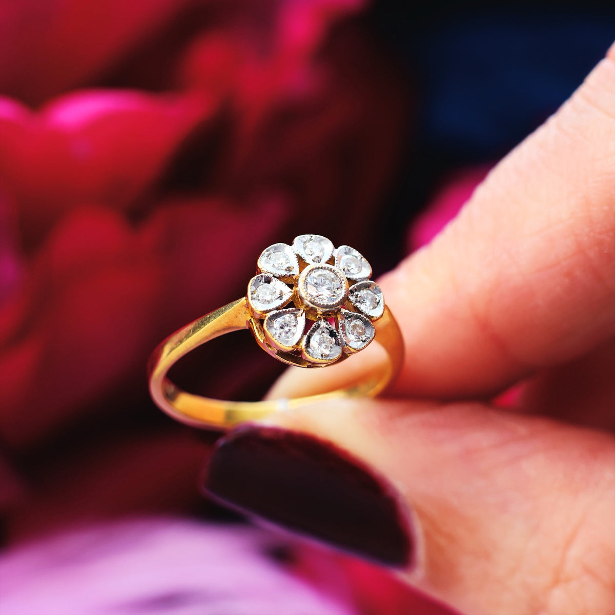 Romantic Vintage Diamond Daisy Engagement Ring