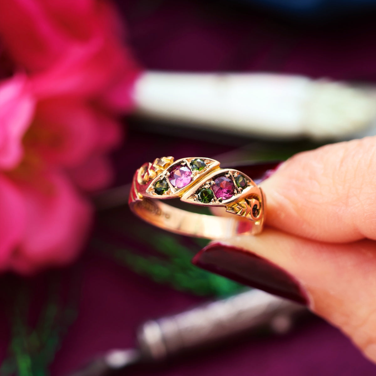 Date 1905 Antique Rose Gold Tourmaline Ring