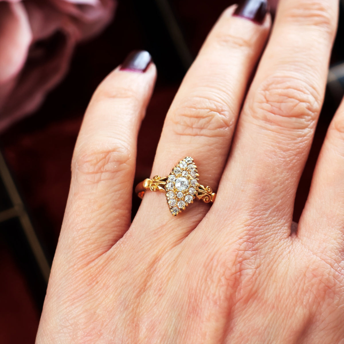 Date 1897 Hand cut Diamond Marquise Cluster Ring