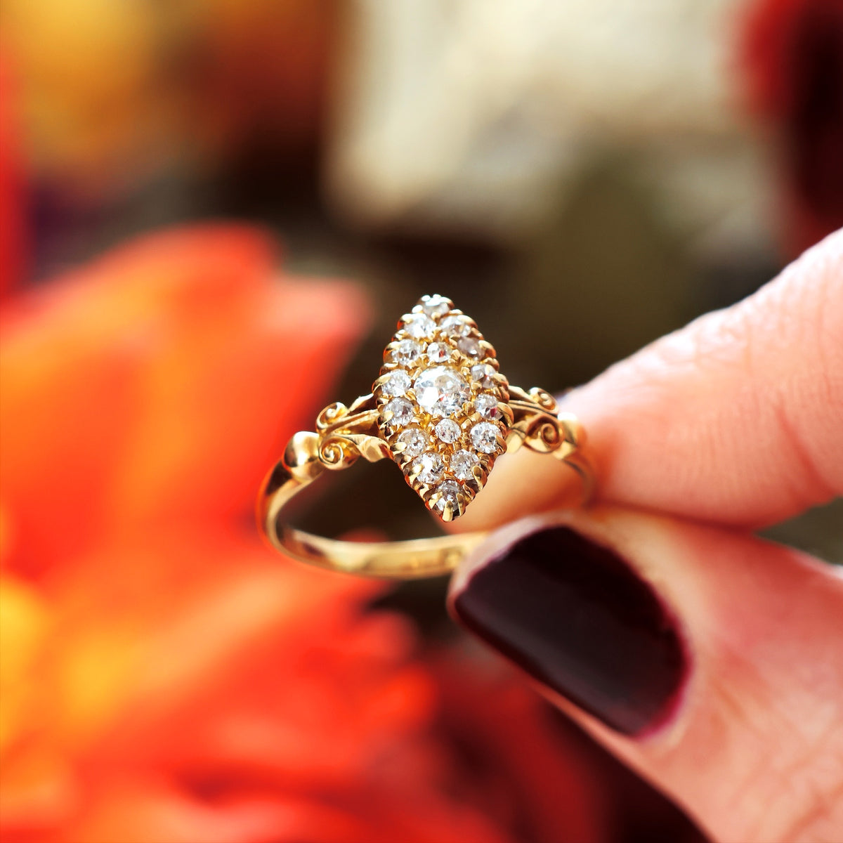 Date 1897 Hand cut Diamond Marquise Cluster Ring