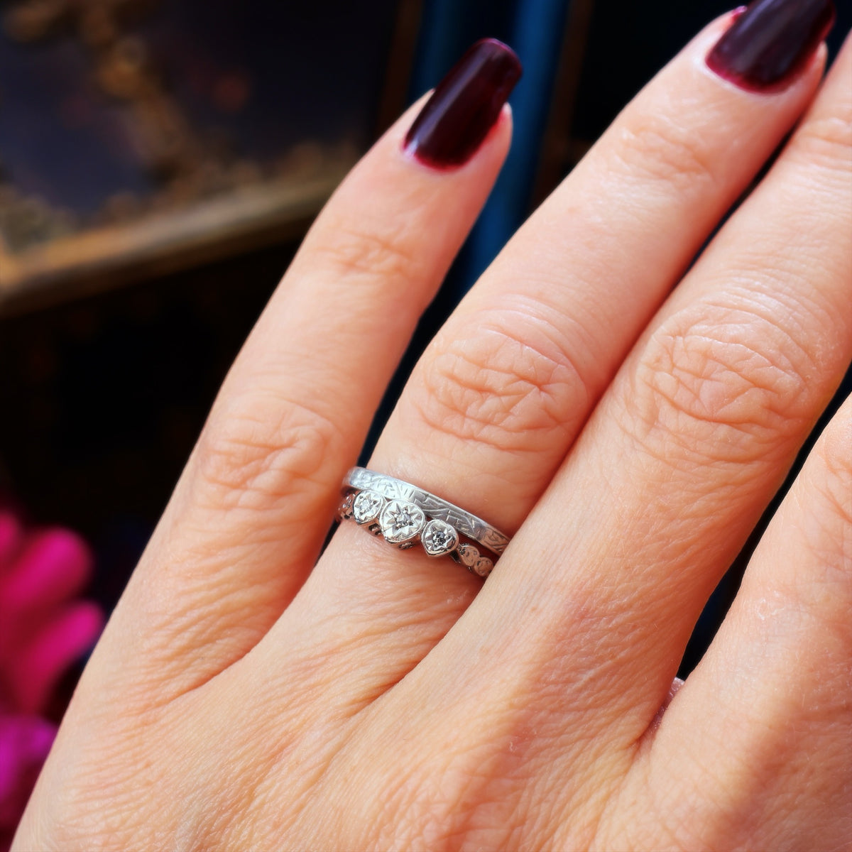 Lovesome Vintage Hearts Diamond Trilogy Engagement Ring