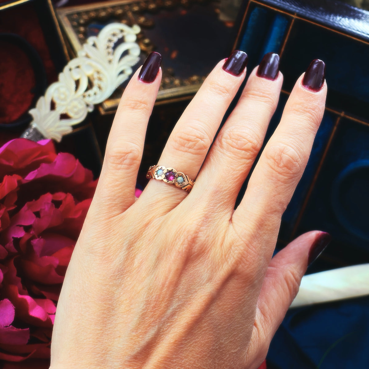 Antique Rose Gold Tourmaline & Opal Ring