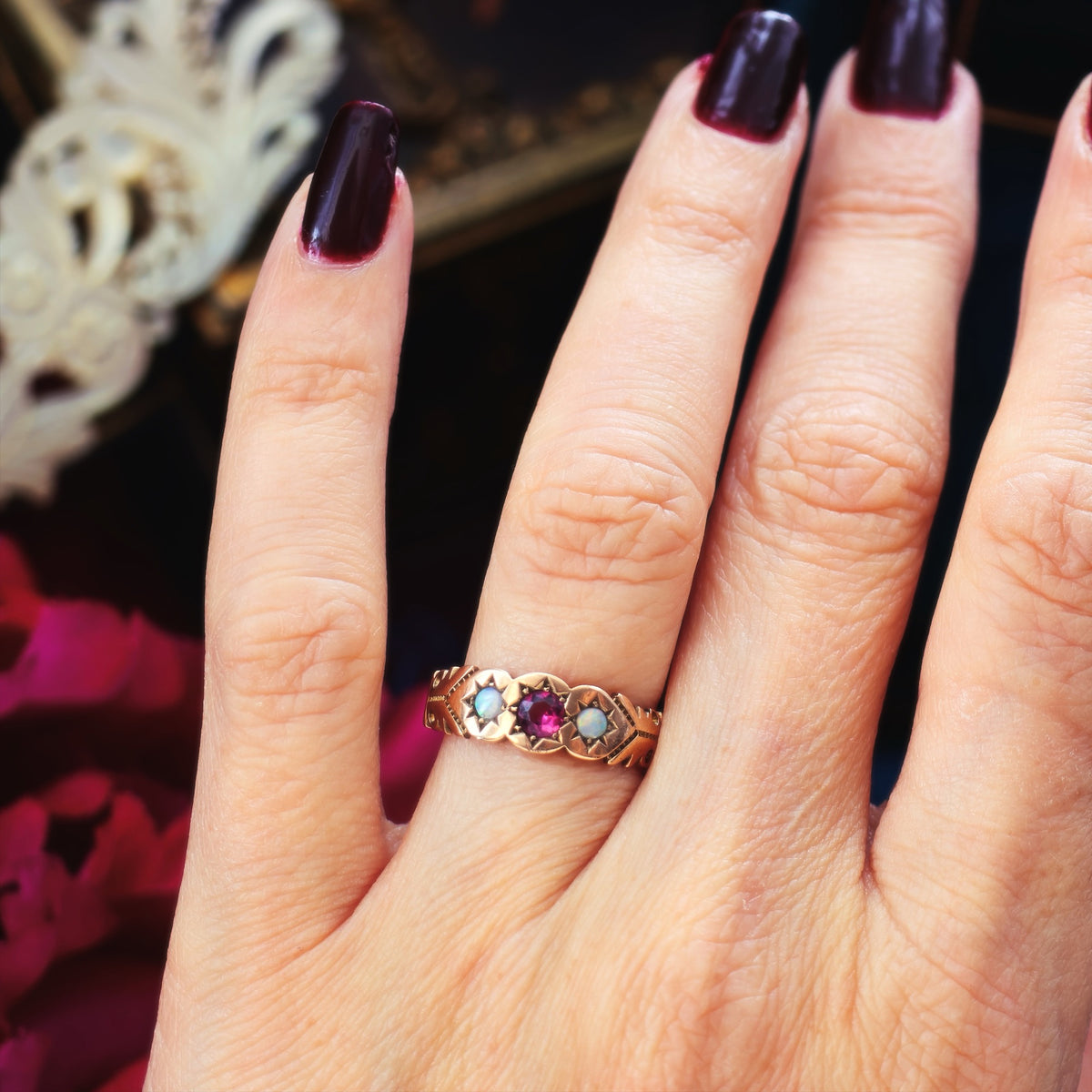 Antique Rose Gold Tourmaline & Opal Ring