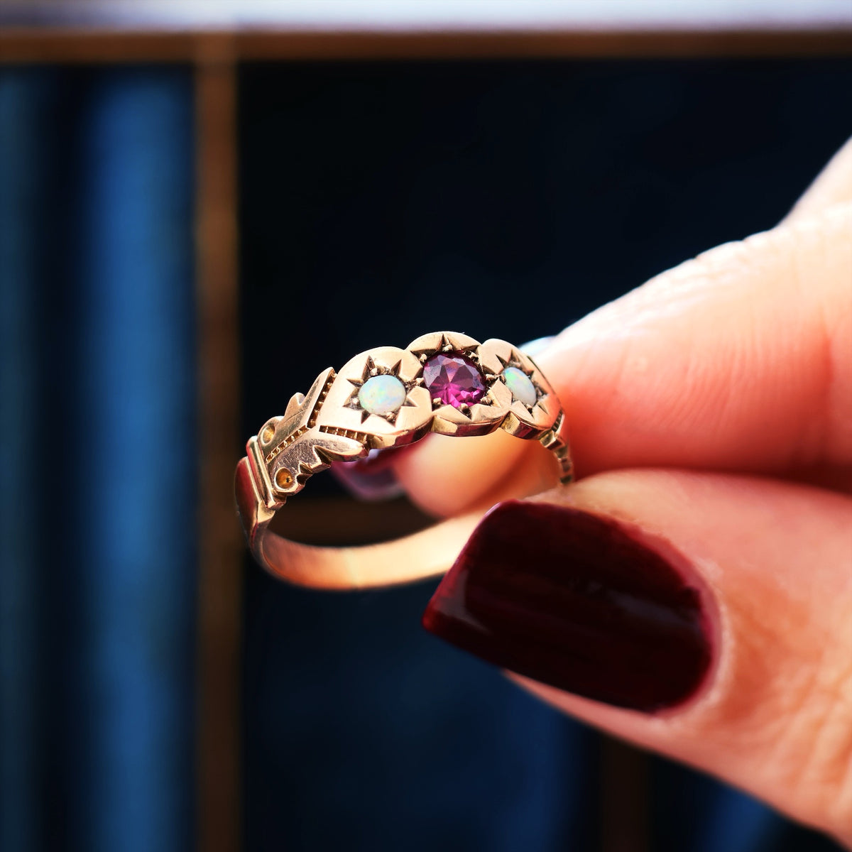 Antique Rose Gold Tourmaline & Opal Ring