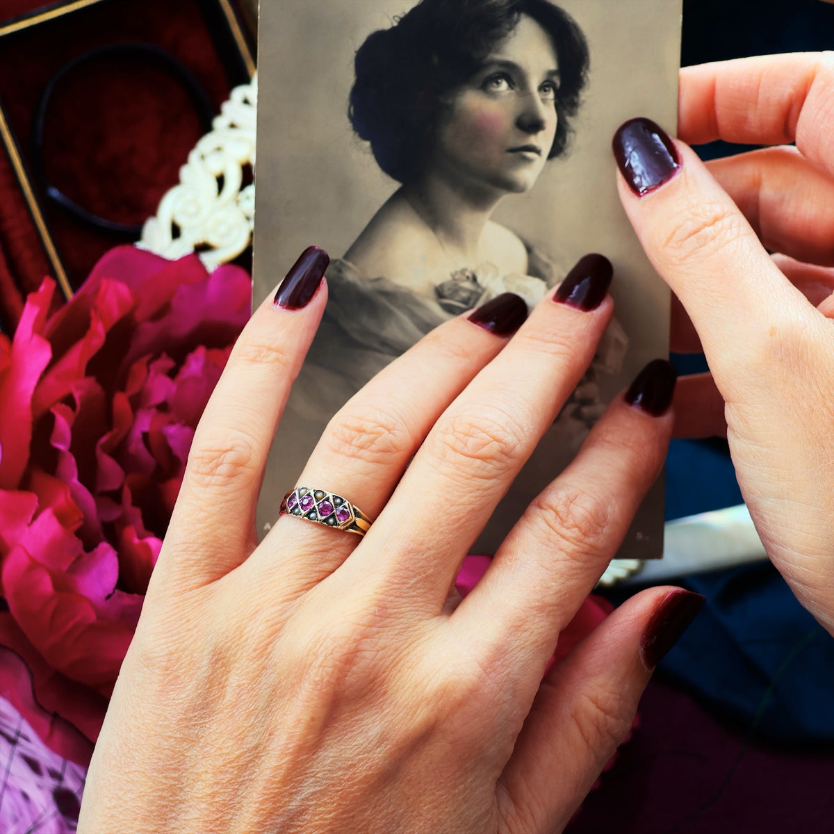 Adorable! Antique Pink Tourmaline & Seed Pearl Ring