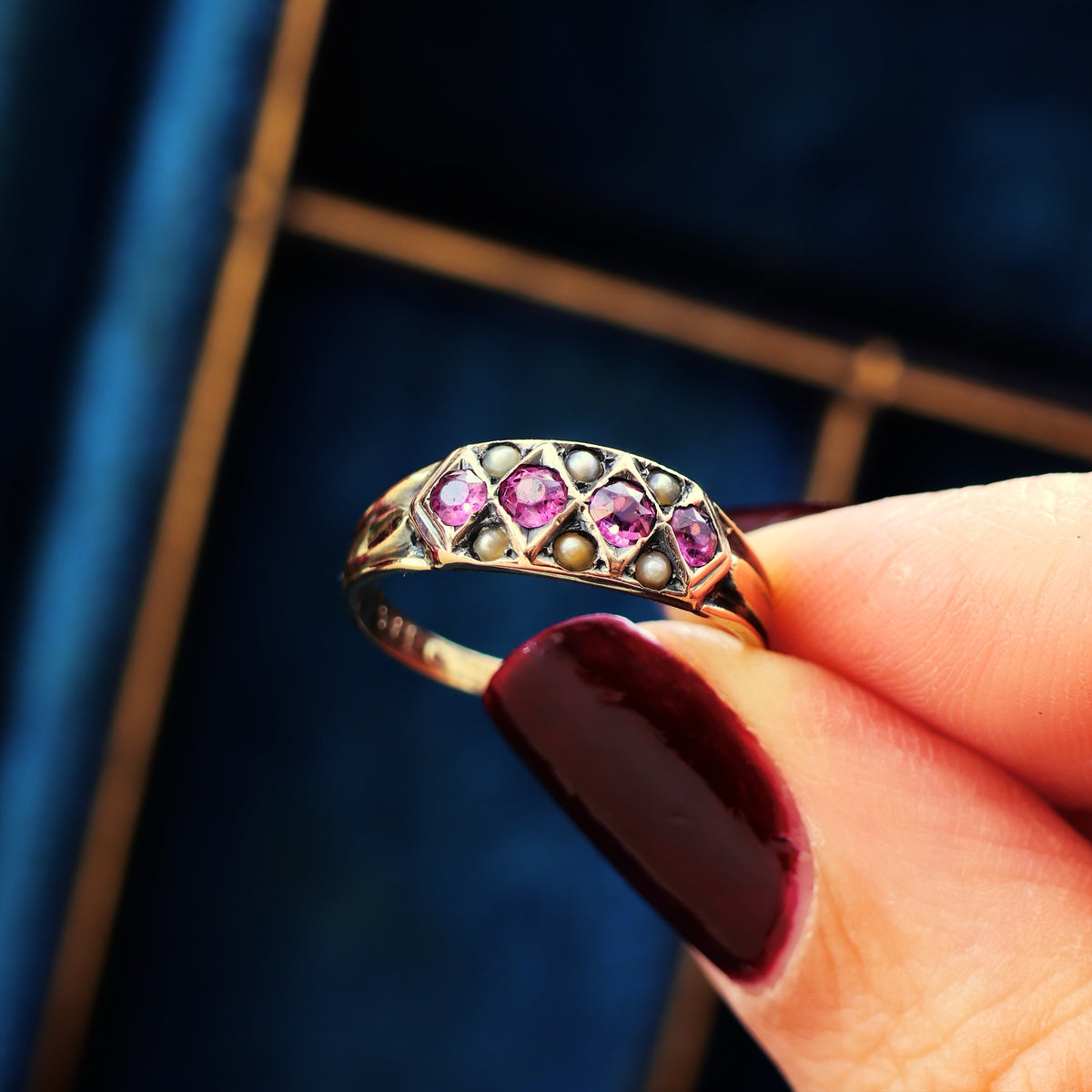 Adorable! Antique Pink Tourmaline & Seed Pearl Ring