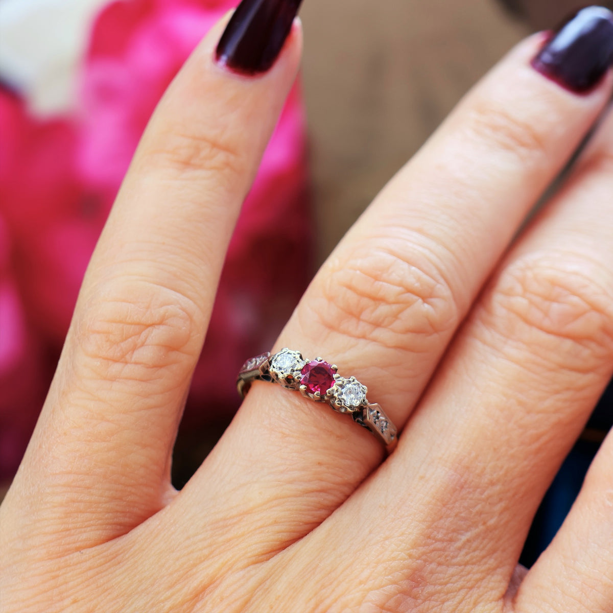 Cutest Vintage Ruby & Diamond Trilogy Engagement Ring
