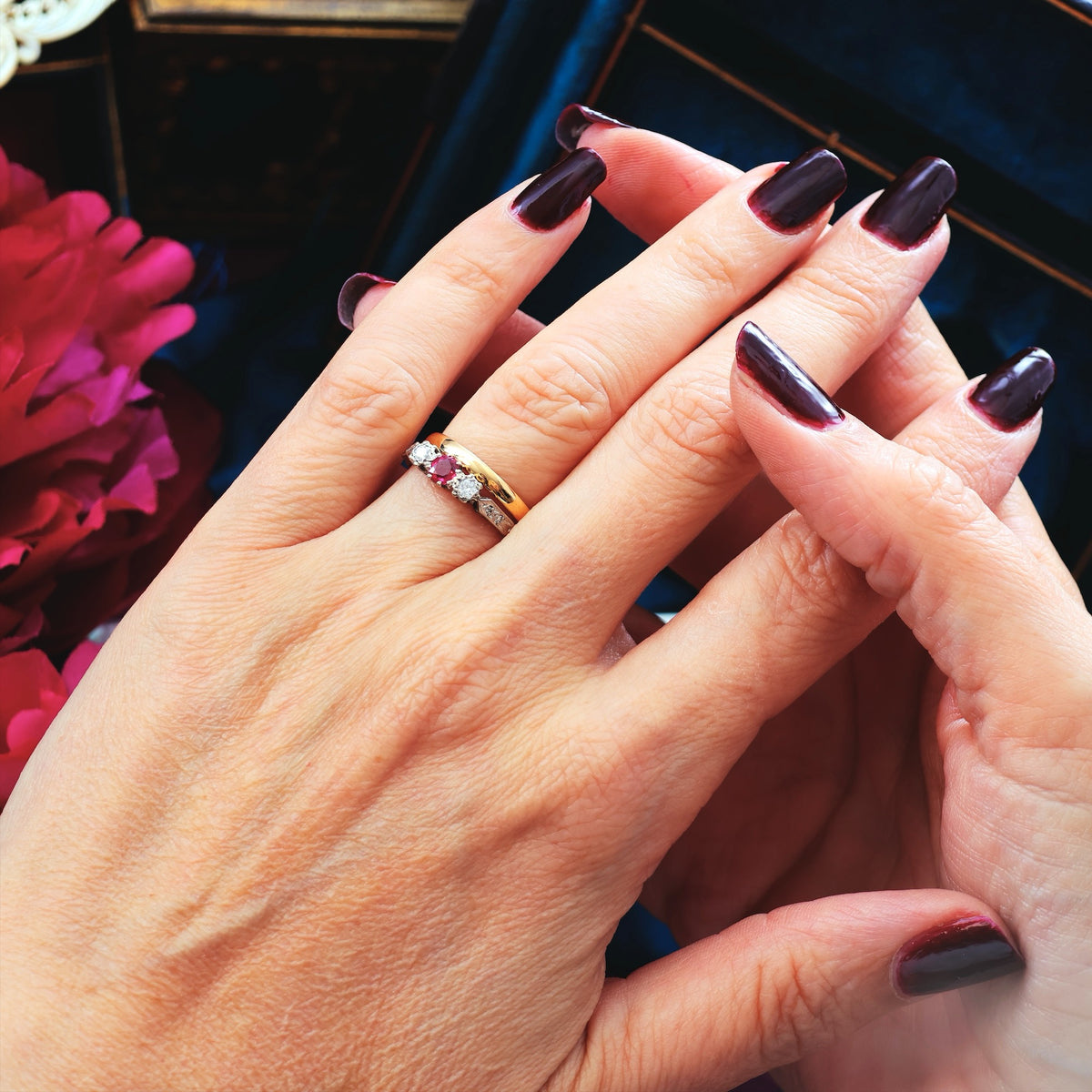 Cutest Vintage Ruby & Diamond Trilogy Engagement Ring
