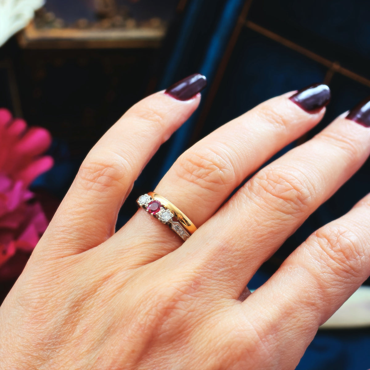 Cutest Vintage Ruby & Diamond Trilogy Engagement Ring