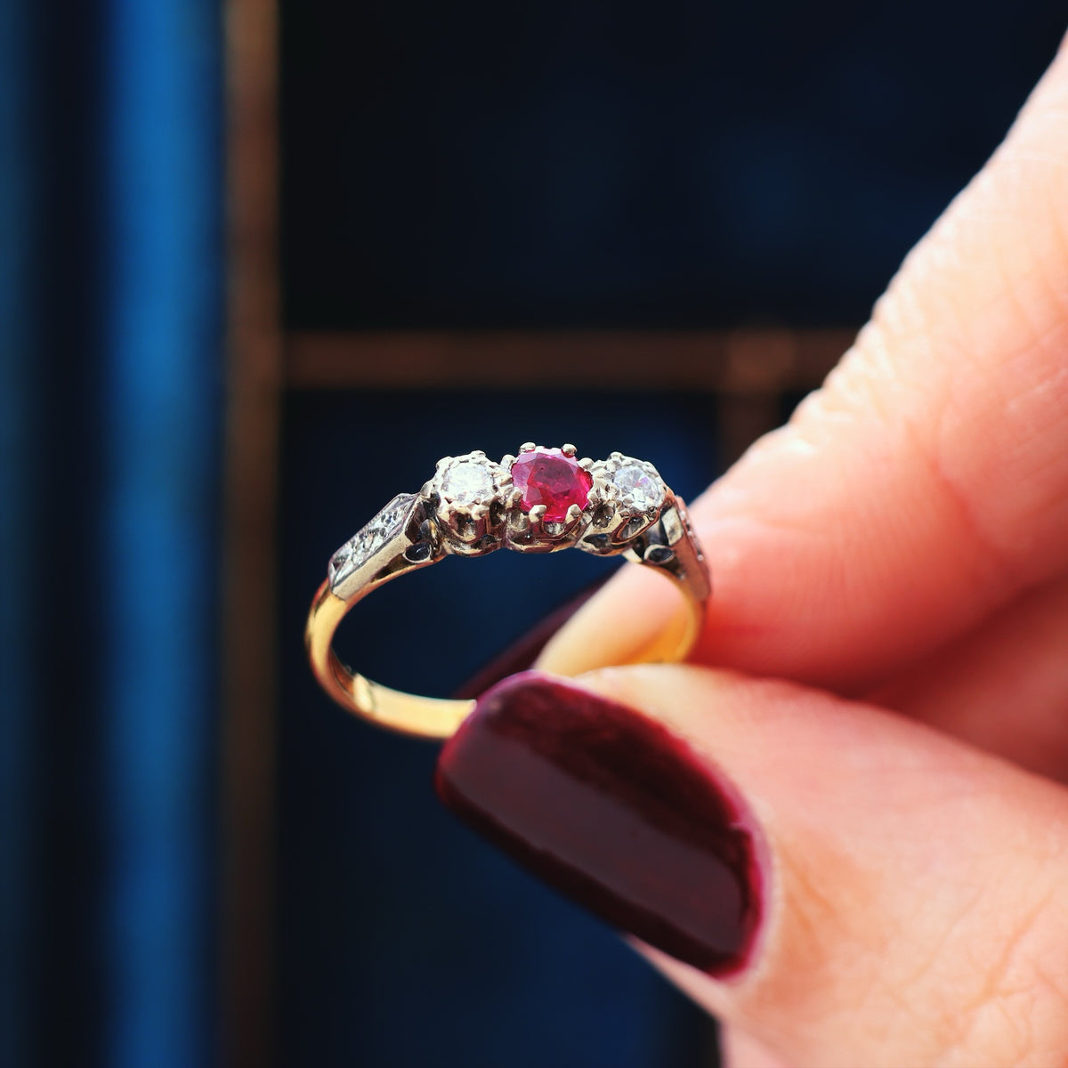 Cutest Vintage Ruby & Diamond Trilogy Engagement Ring
