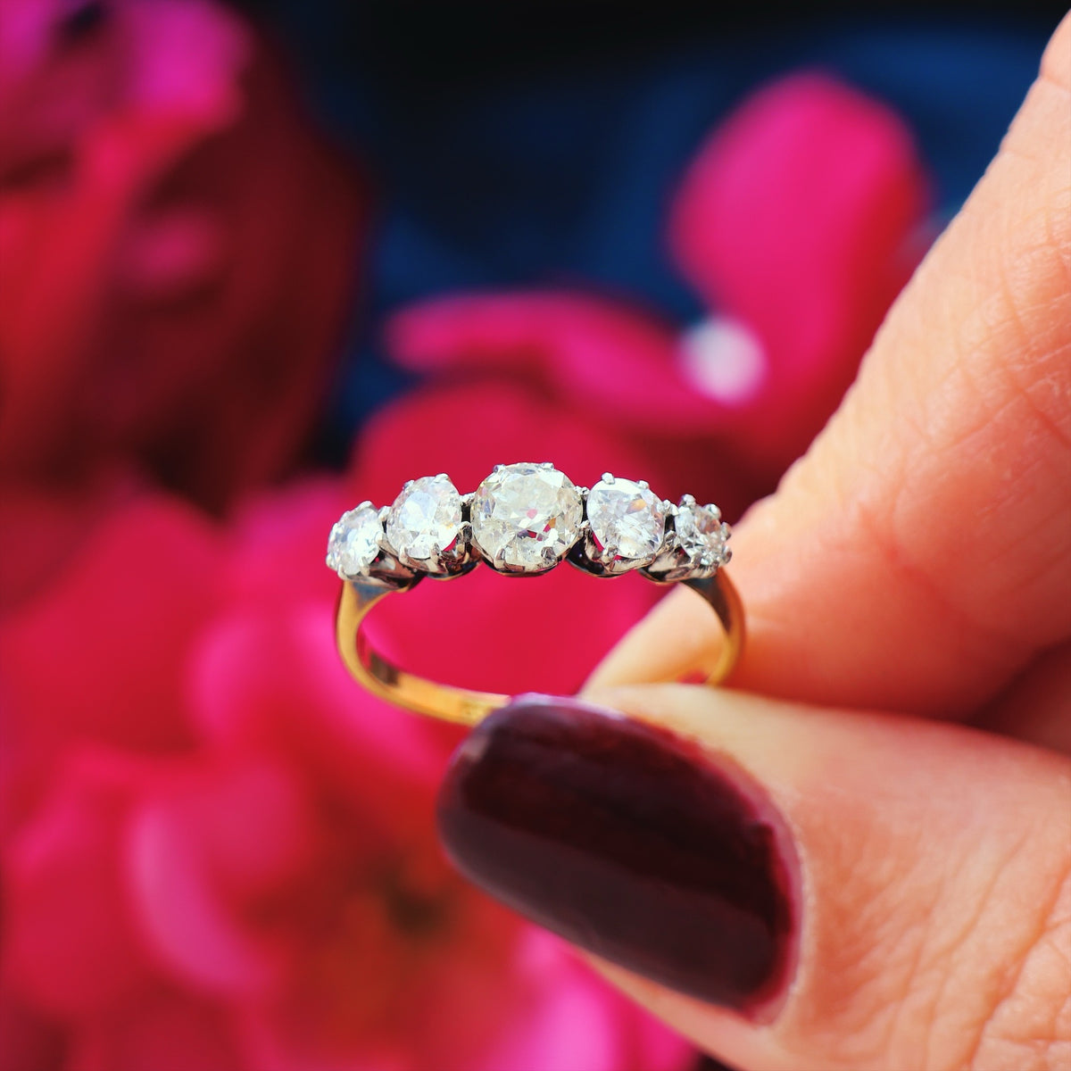 Splendid Antique Five Stone Diamond Engagement Ring