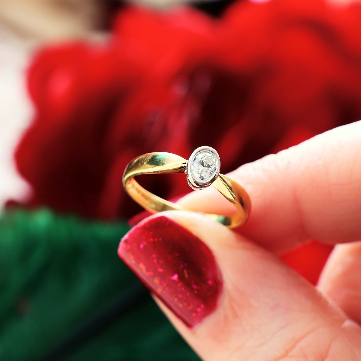 Vintage Oval Cut Diamond Engagement Ring