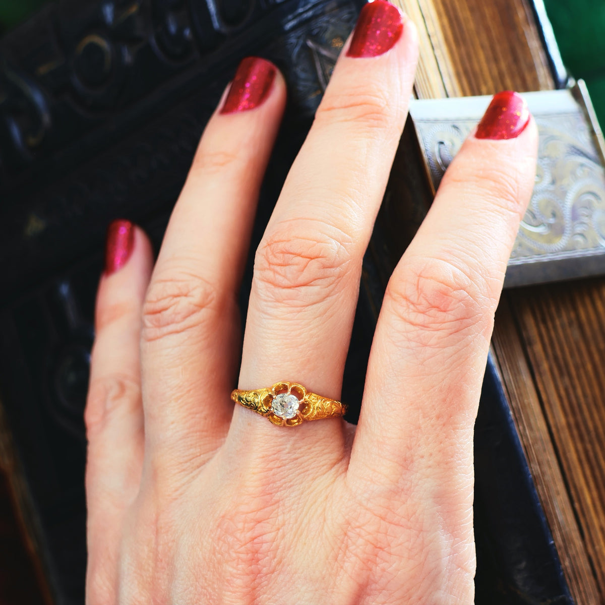 Antique Gothic Revivalist Diamond Engagement Ring