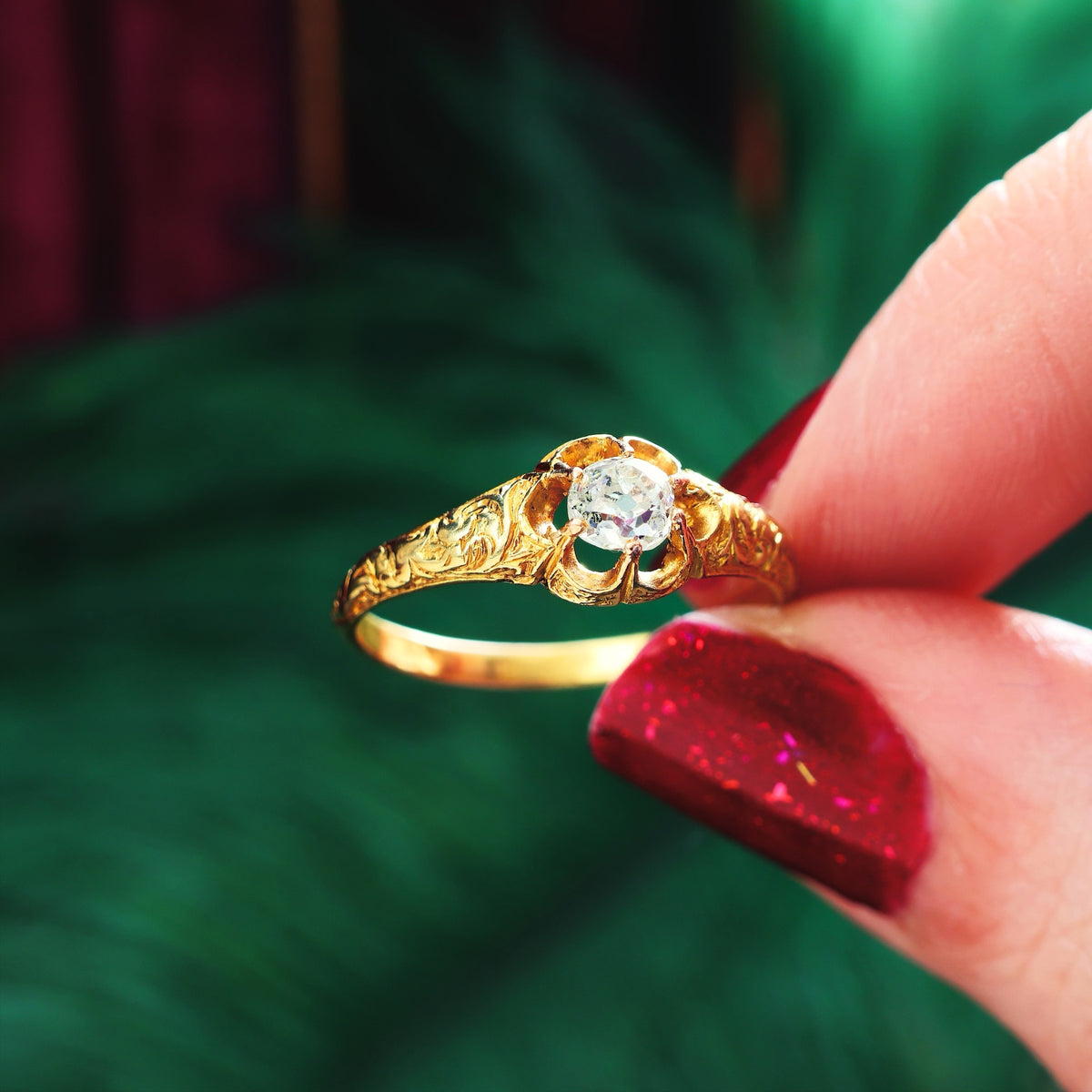 Antique Gothic Revivalist Diamond Engagement Ring
