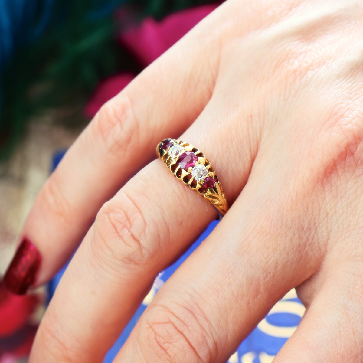 Antique Date 1901 Ruby & Diamond Engagement Ring