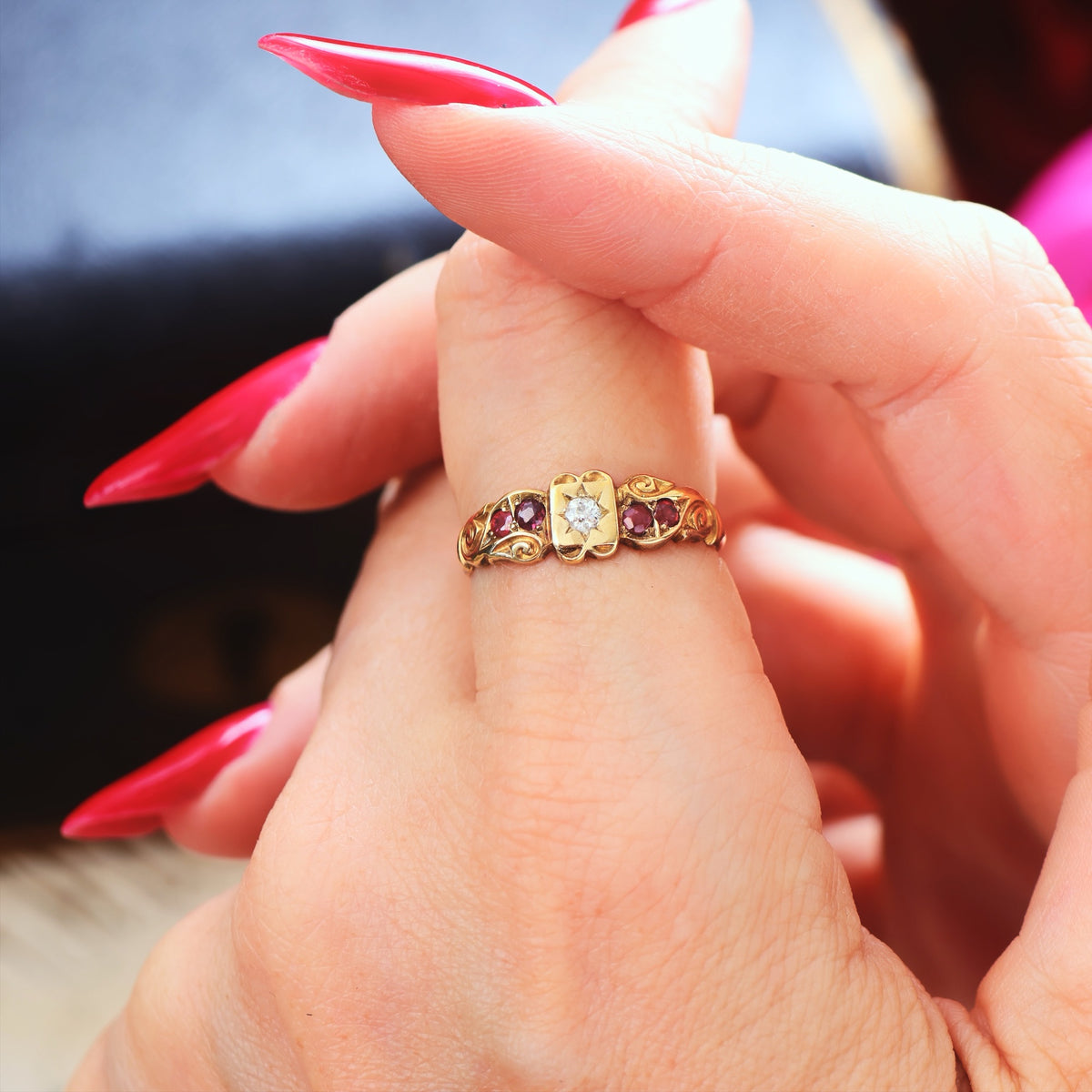 Antique Gypsy Set Ruby & Diamond Ring