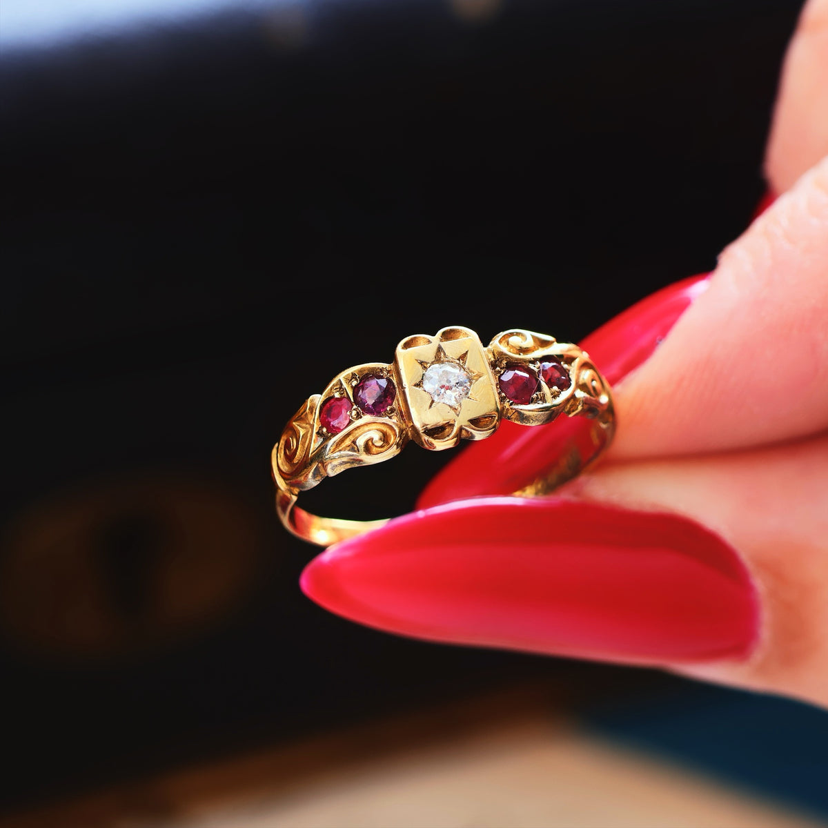 Antique Gypsy Set Ruby & Diamond Ring