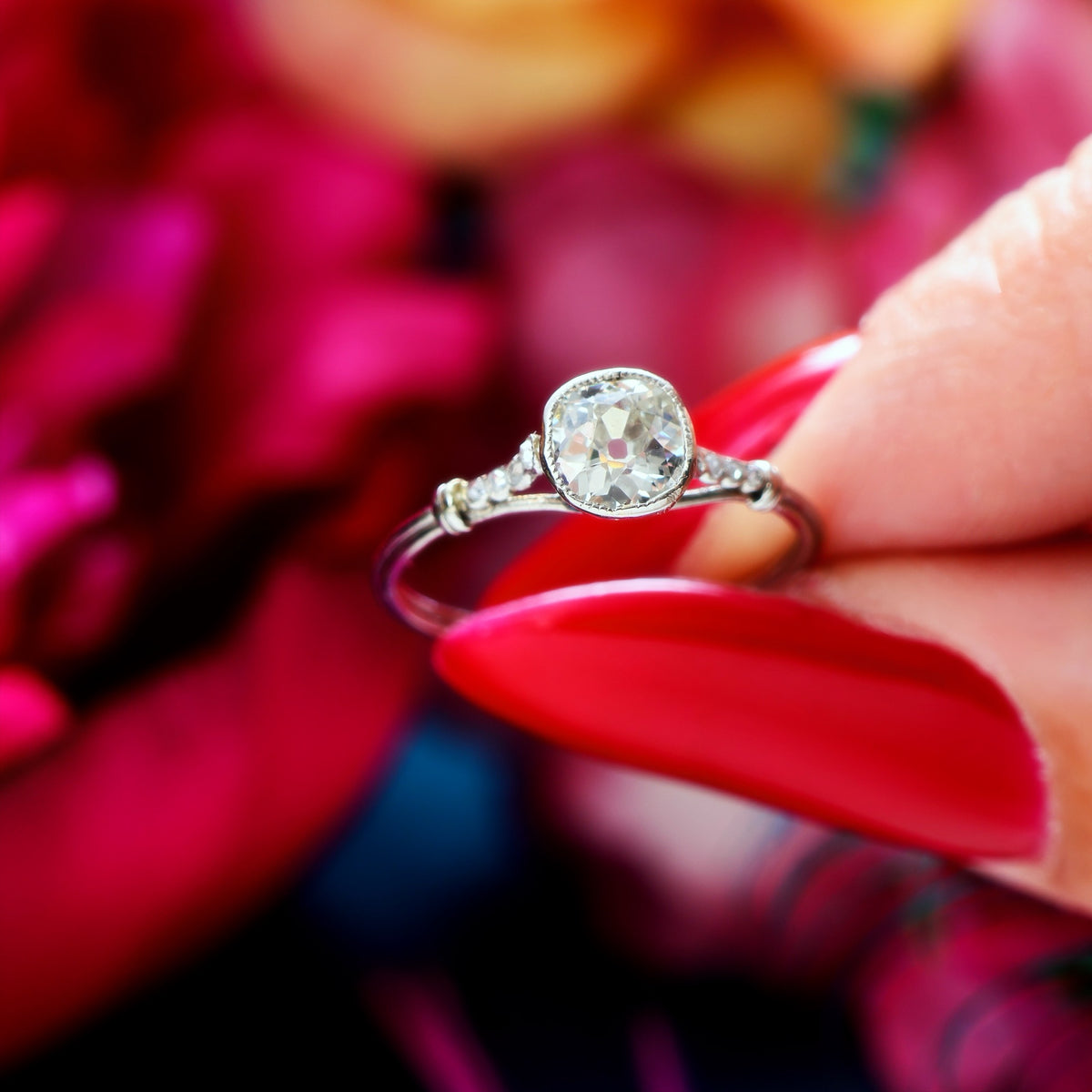 Fine Vintage Recycled Diamond Platinum Engagement Ring