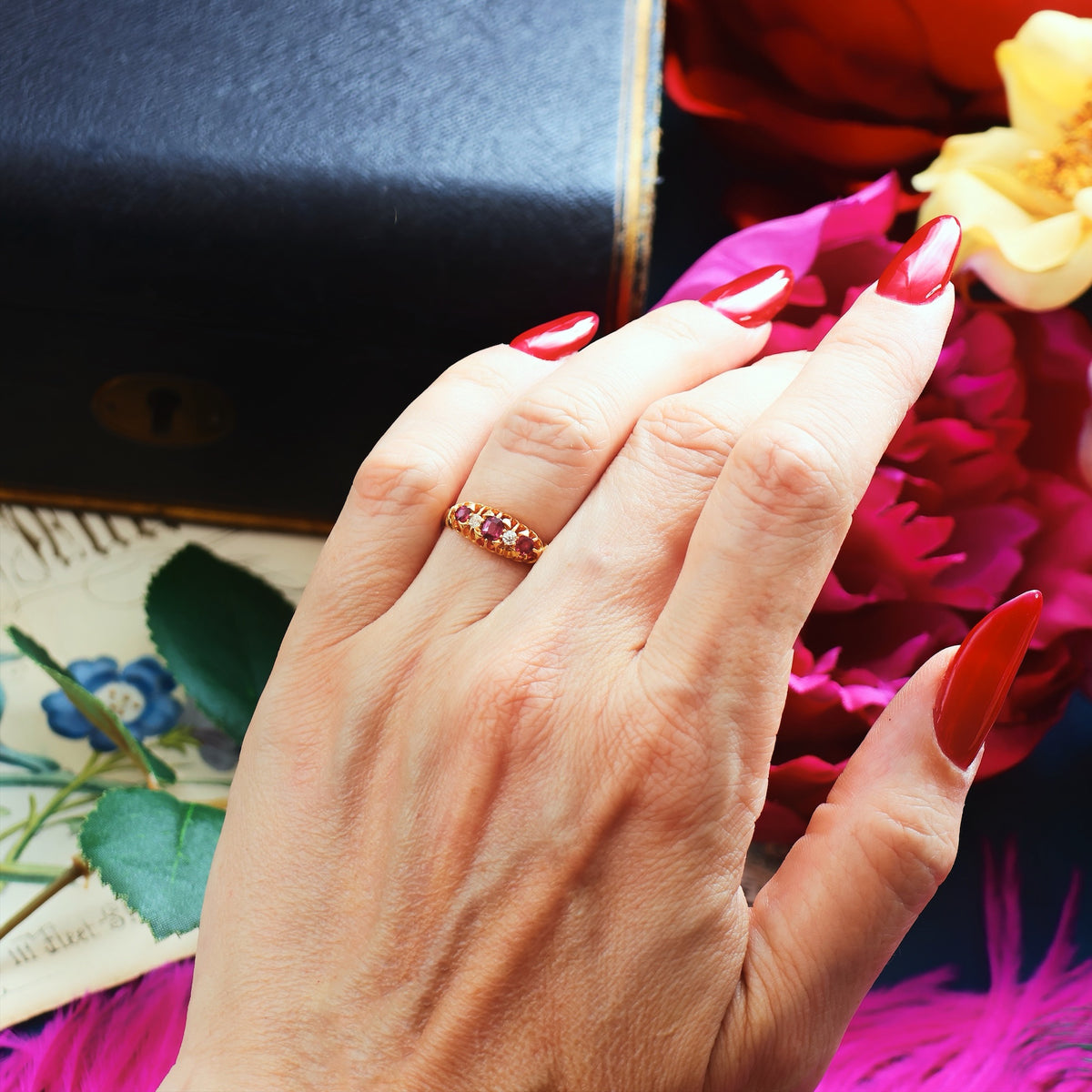 Beautiful Date 1902 Ruby & Diamond Engagement Ring