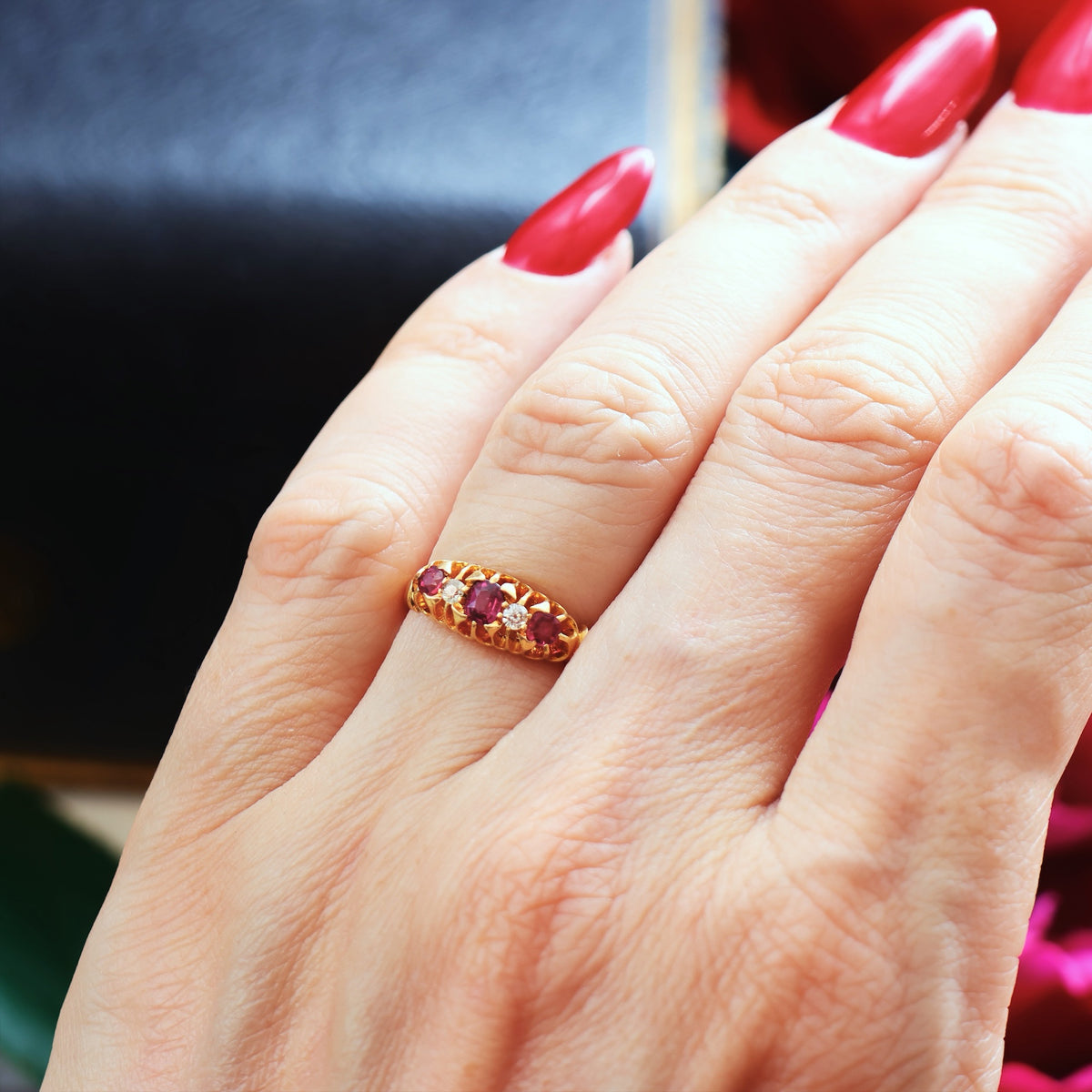 Beautiful Date 1902 Ruby & Diamond Engagement Ring