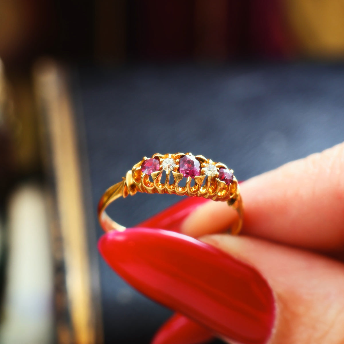 Beautiful Date 1902 Ruby & Diamond Engagement Ring