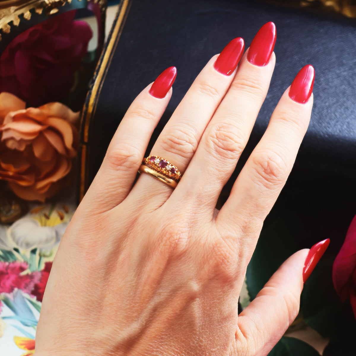 Beautiful Date 1902 Ruby & Diamond Engagement Ring